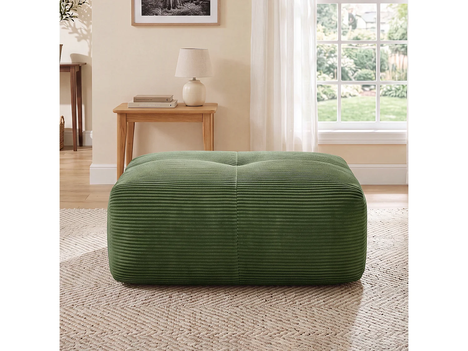 Groene corduroy poef 92,5 x 75 x 40 cm