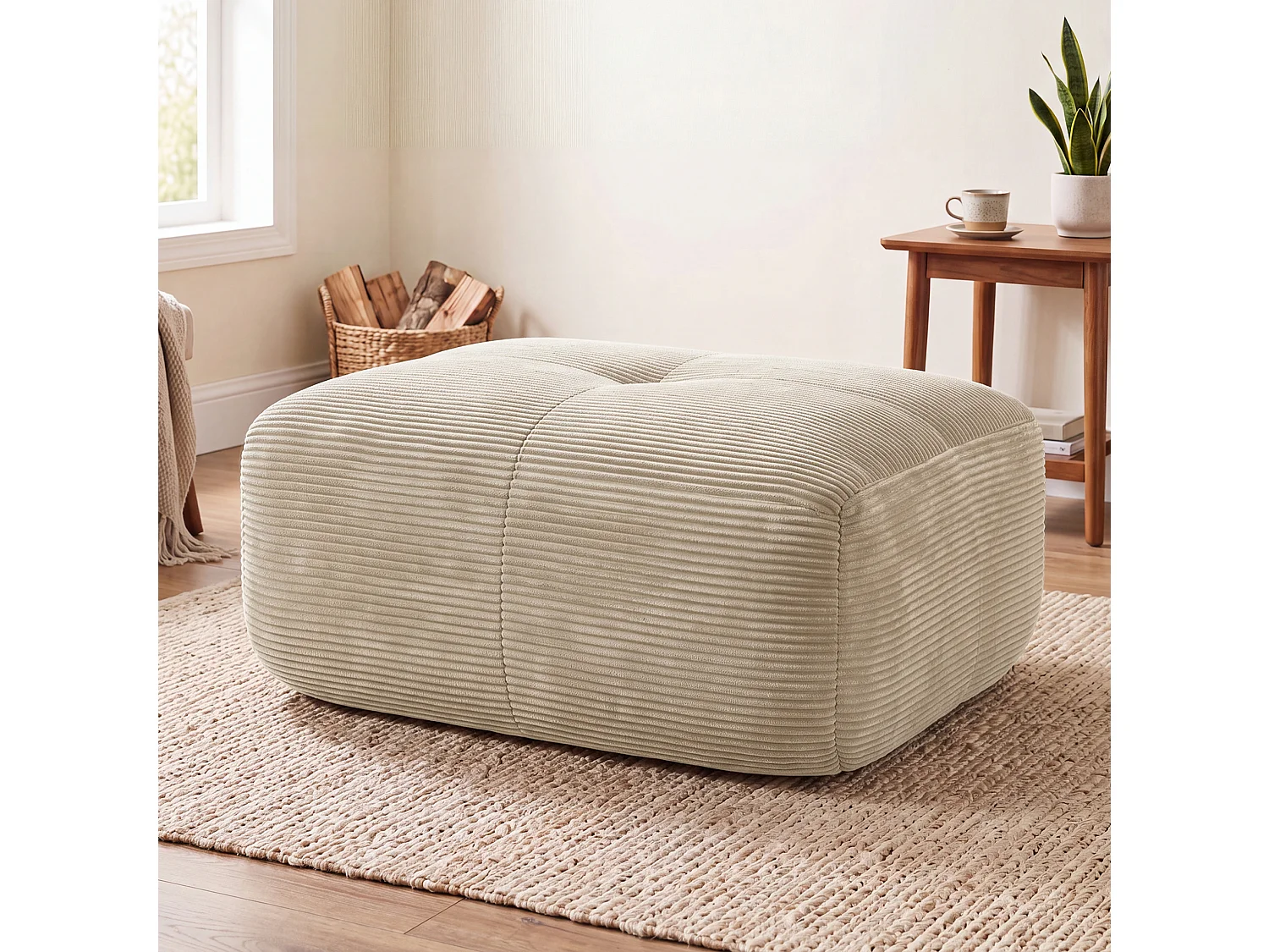 Beige corduroy poef 92,5 x 75 x 40 cm