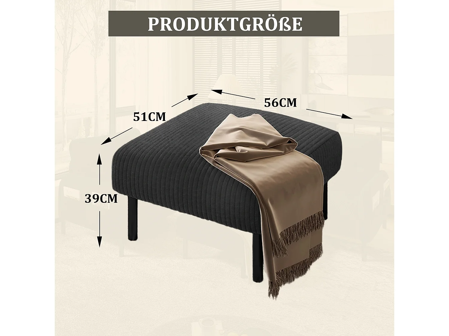 Cordury poef met metalen frame – Grijs