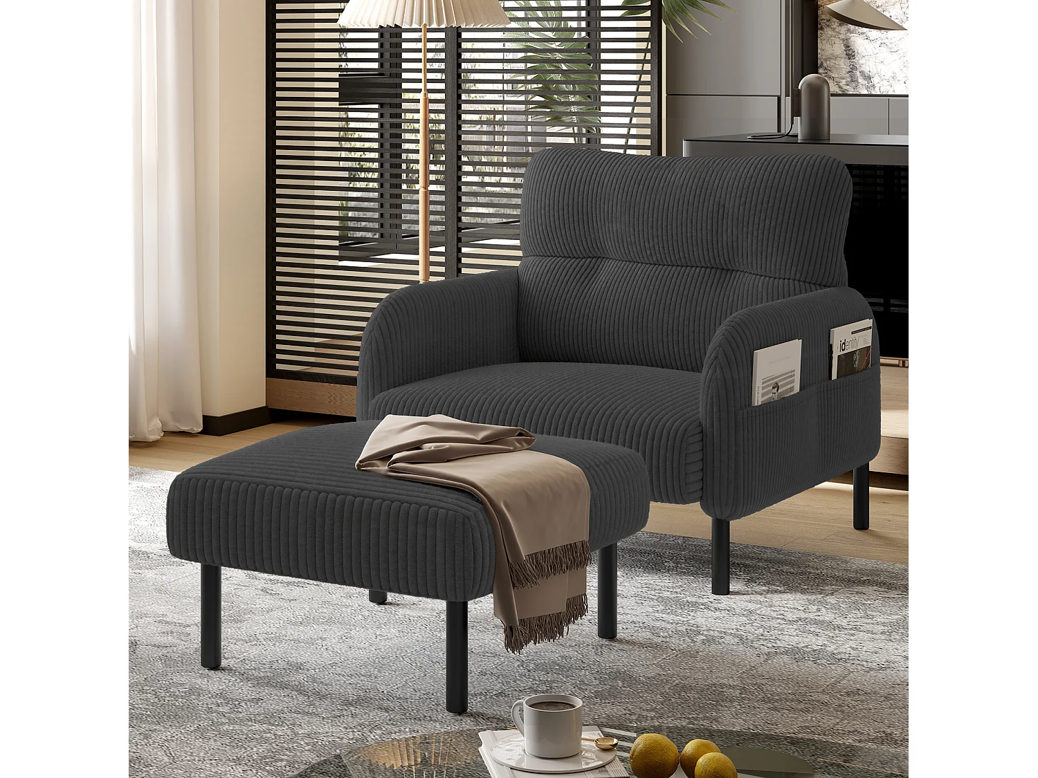 Cordury poef met metalen frame – Grijs