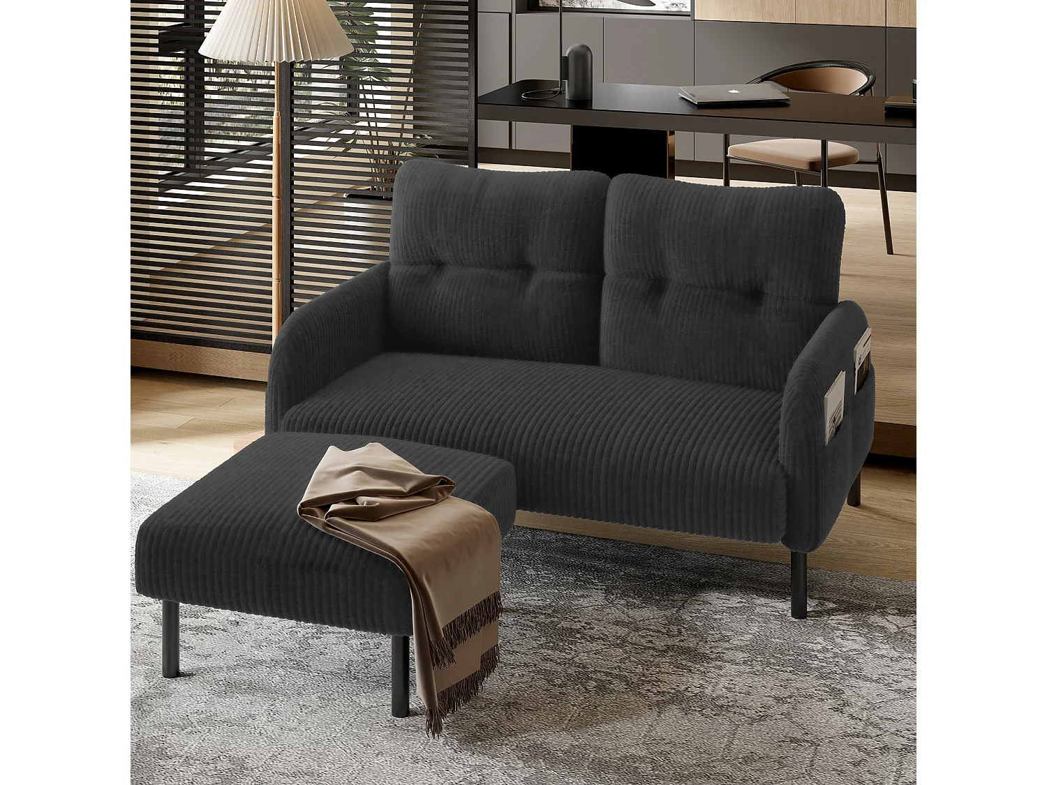 Cordury poef met metalen frame – Grijs