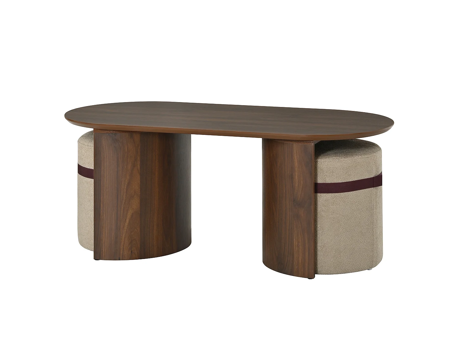 Table basse ovale 108 x 55 cm avec 2 tabourets - Marron
