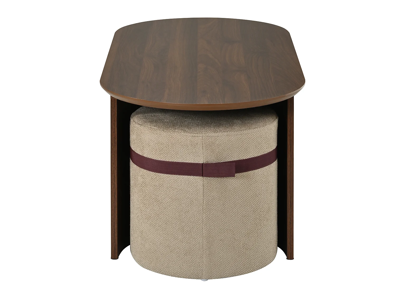 Table basse ovale 108 x 55 cm avec 2 tabourets - Marron