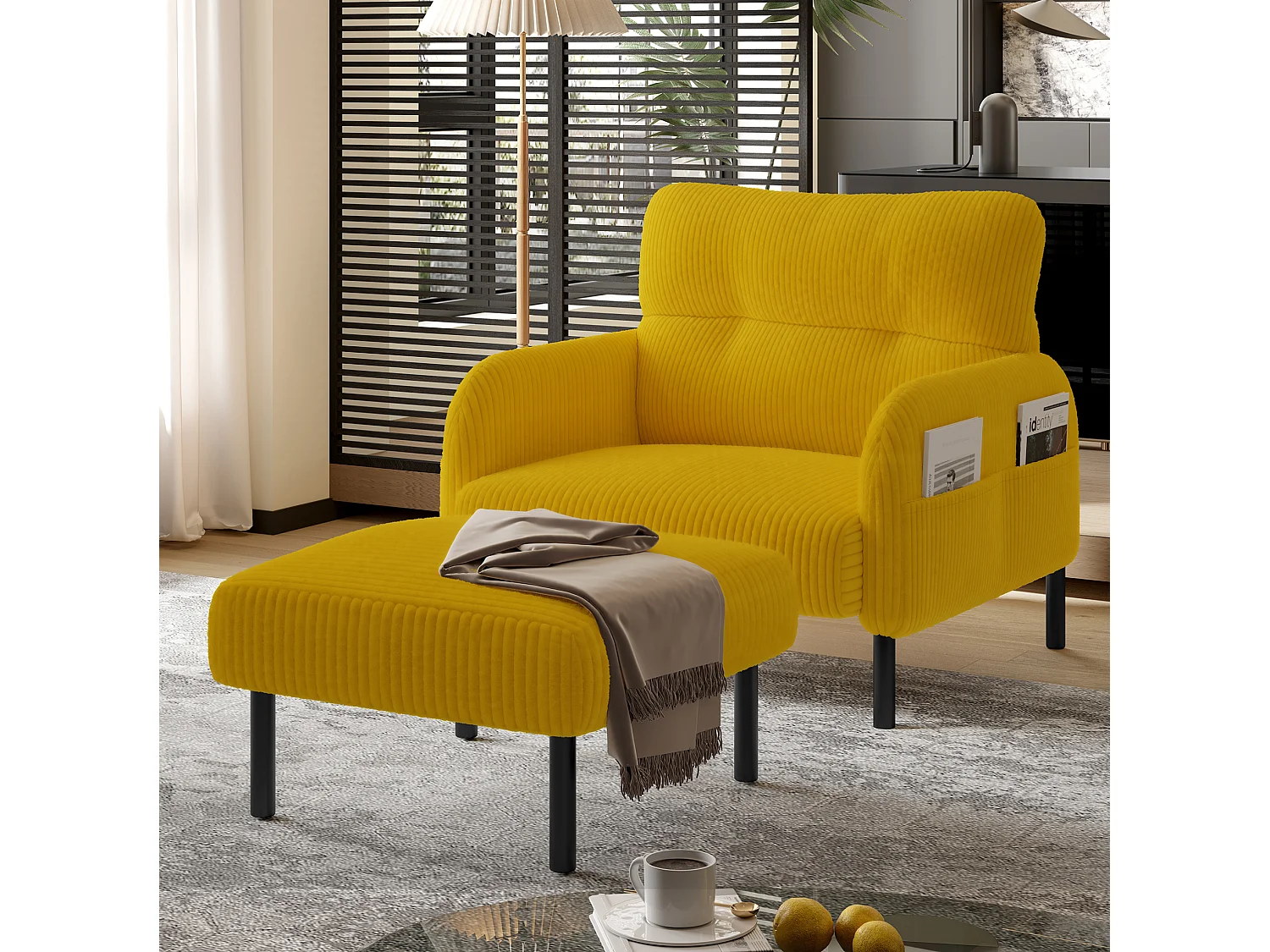Cordury poef met metalen frame – Geel