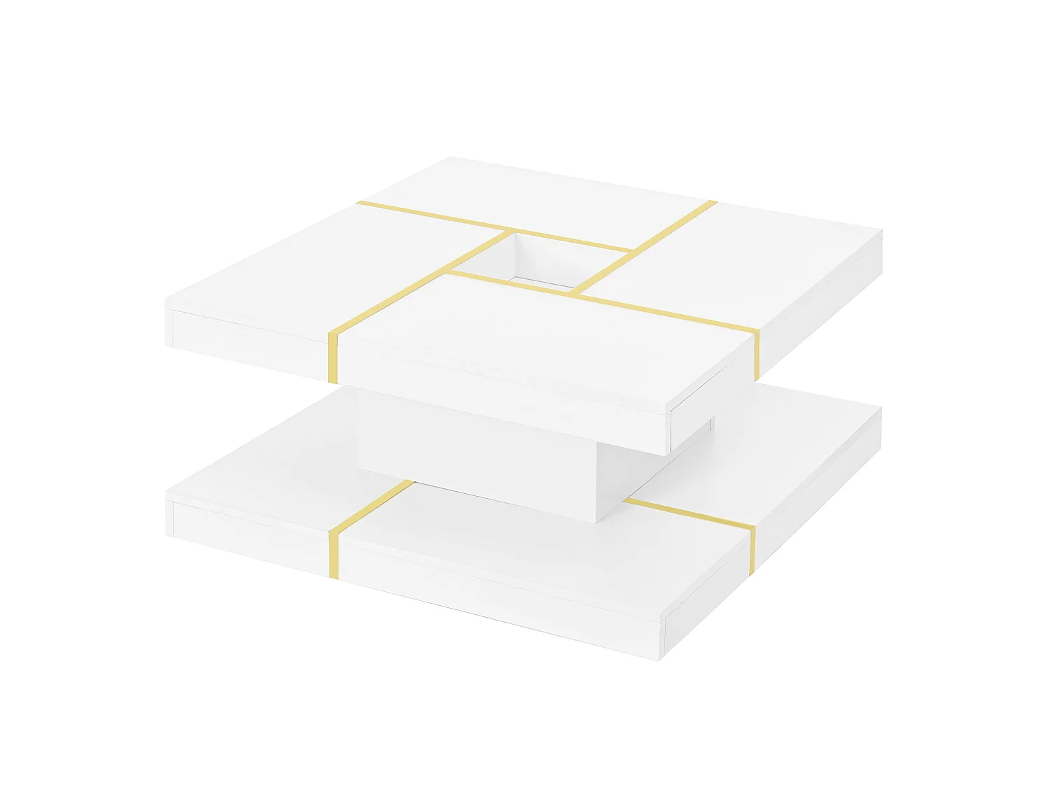 Vierkante salontafel 80 cm met gouden rand - Wit