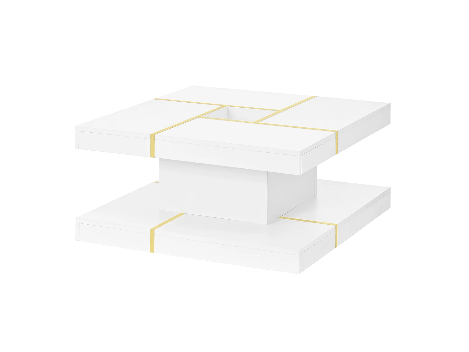 Vierkante salontafel 80 cm met gouden rand - Wit