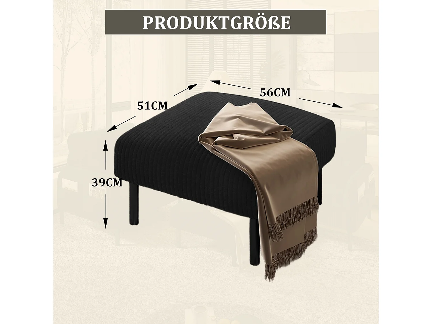 Cordury poef met metalen frame – Zwart