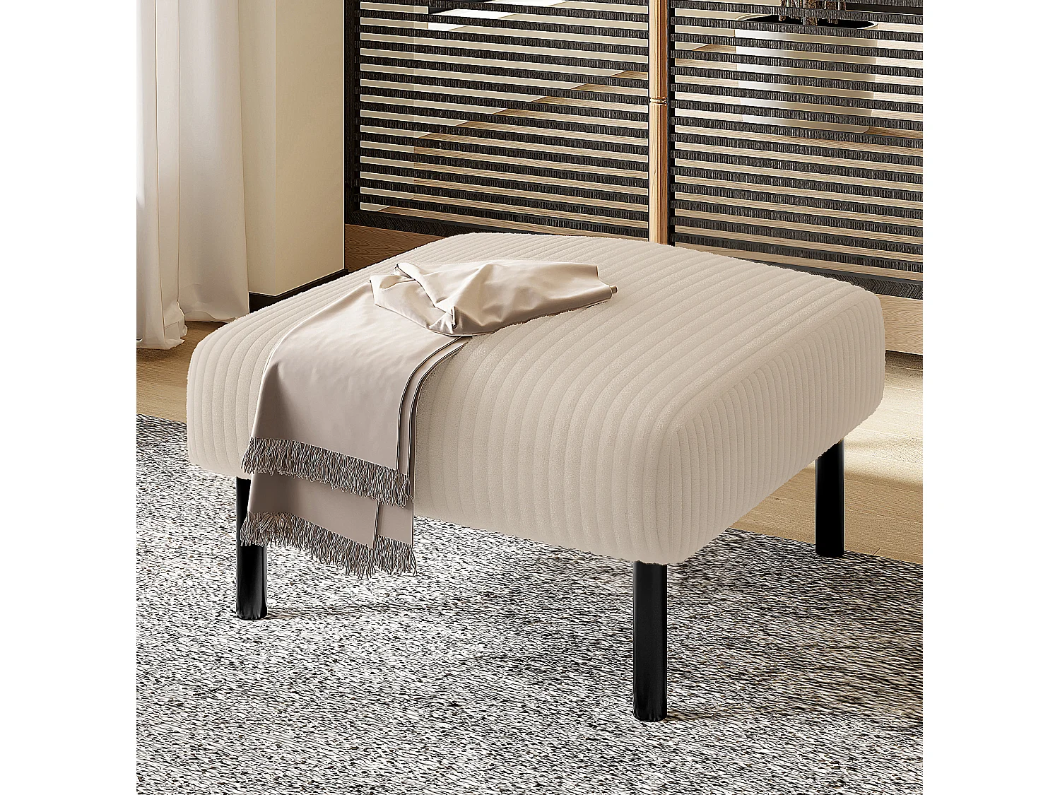 Corduroy poef met metalen frame – Beige