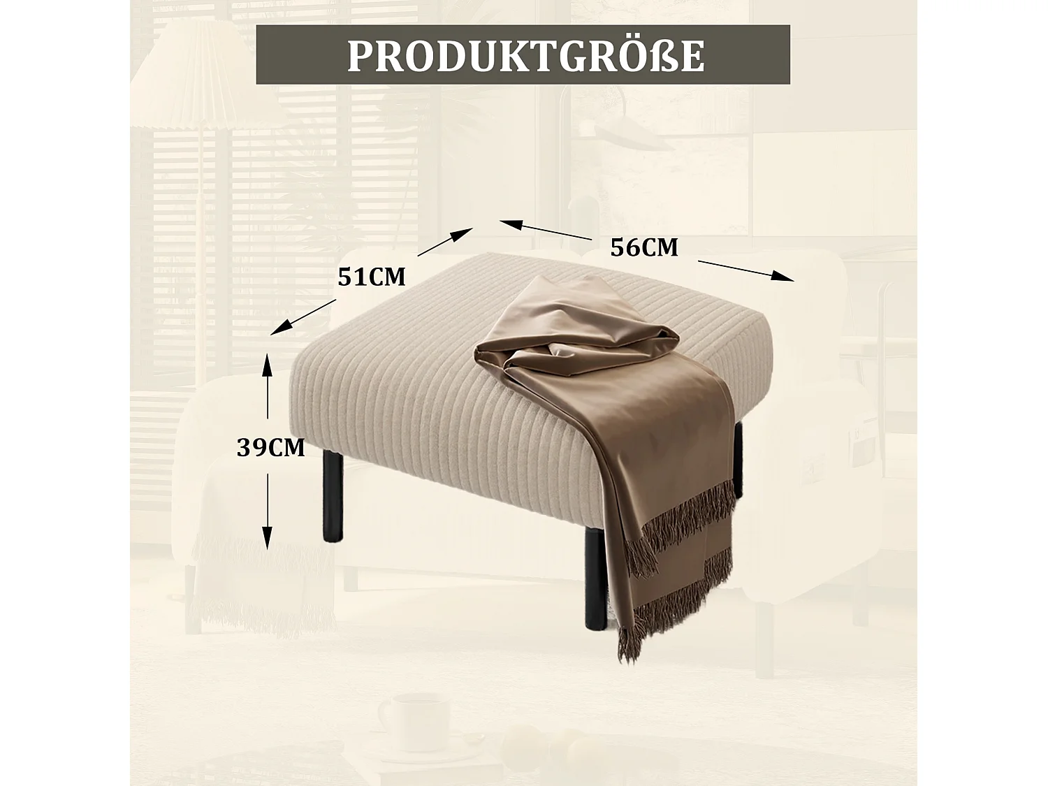 Corduroy poef met metalen frame – Beige