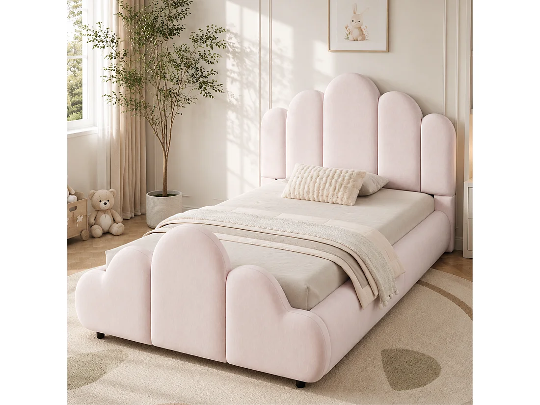 Lit enfant 90 x 200 cm en velours - Rose