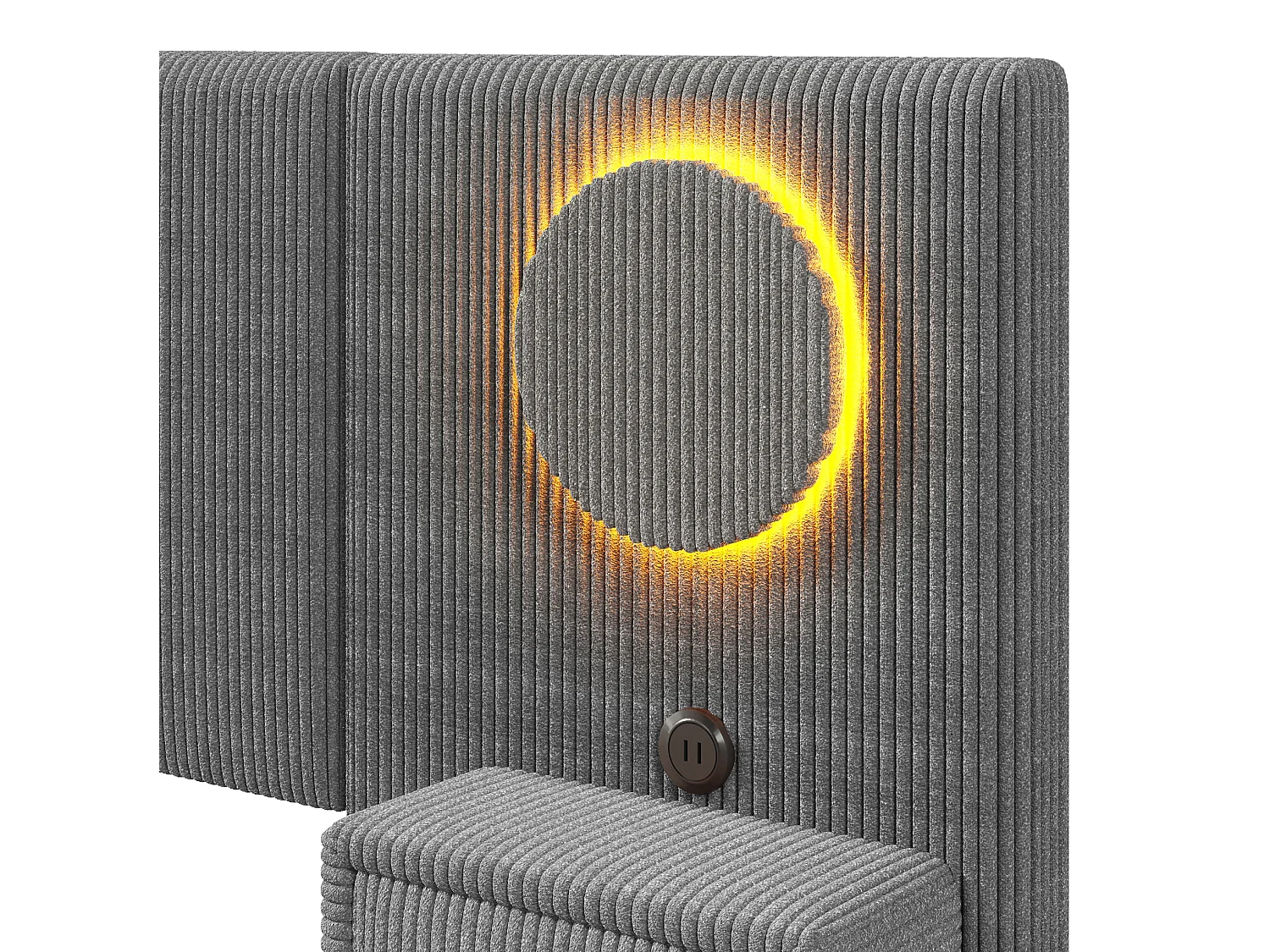 Lit double adulte 180x200 cm en velours avec LED, ports USB et 2 tiroirs - Gris