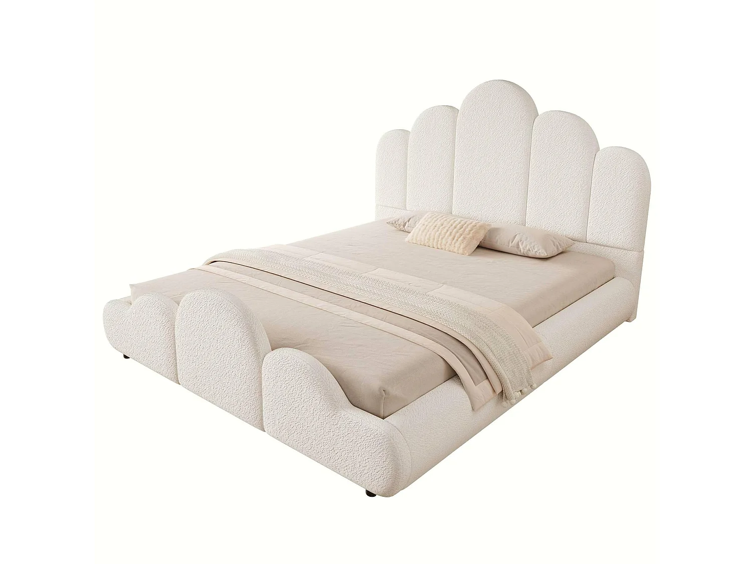 Lit adulte 140 x 200 cm en tissu bouclé - Beige