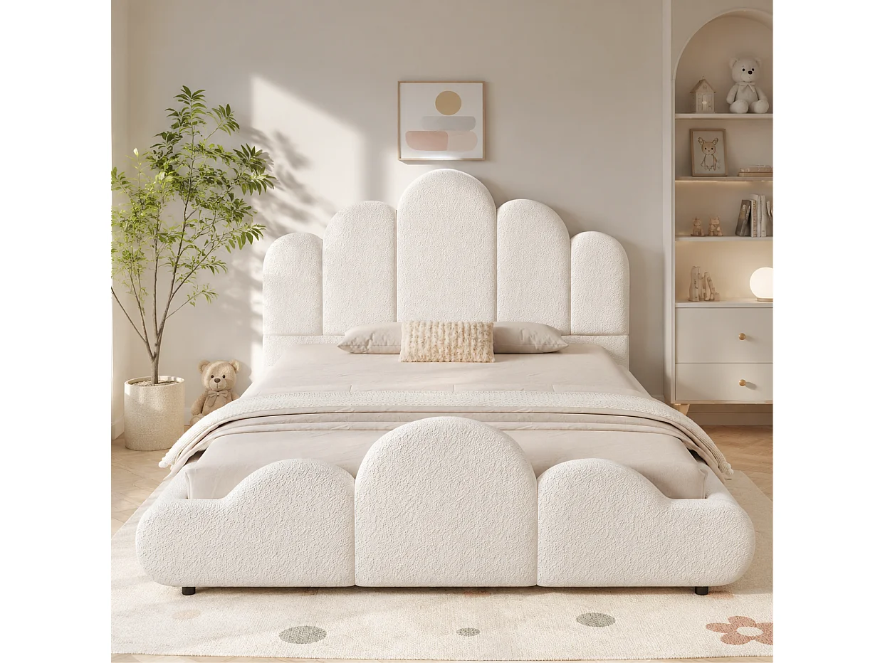 Lit adulte 140 x 200 cm en tissu bouclé - Beige