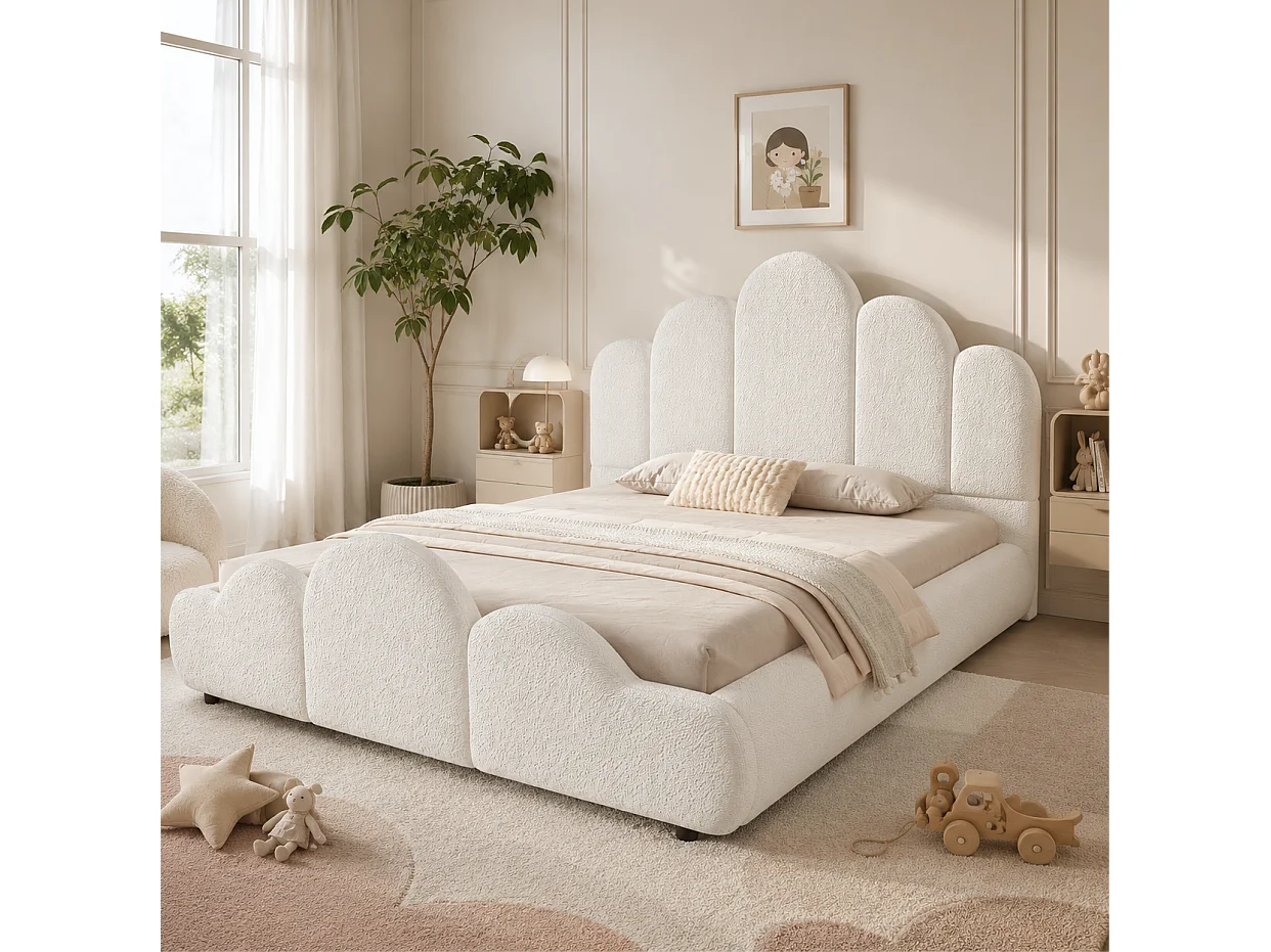 Lit adulte 140 x 200 cm en tissu bouclé - Beige