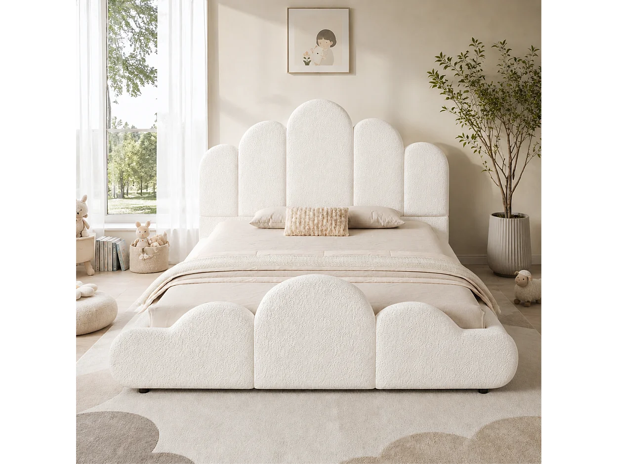 Lit adulte 140 x 200 cm en tissu bouclé - Beige