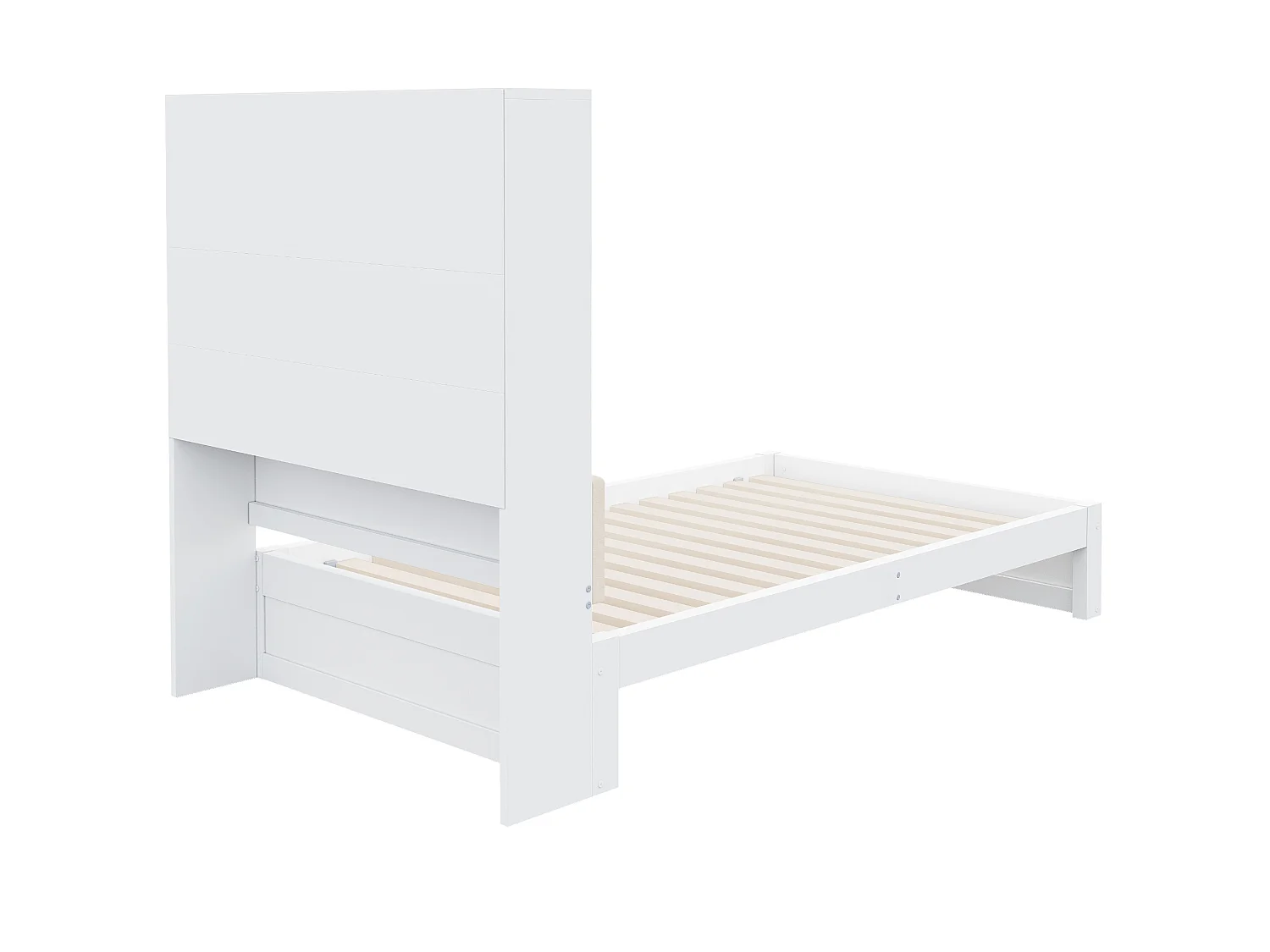 Lit simple en bois 90 x 200 cm avec rangements, LED et prise - Blanc