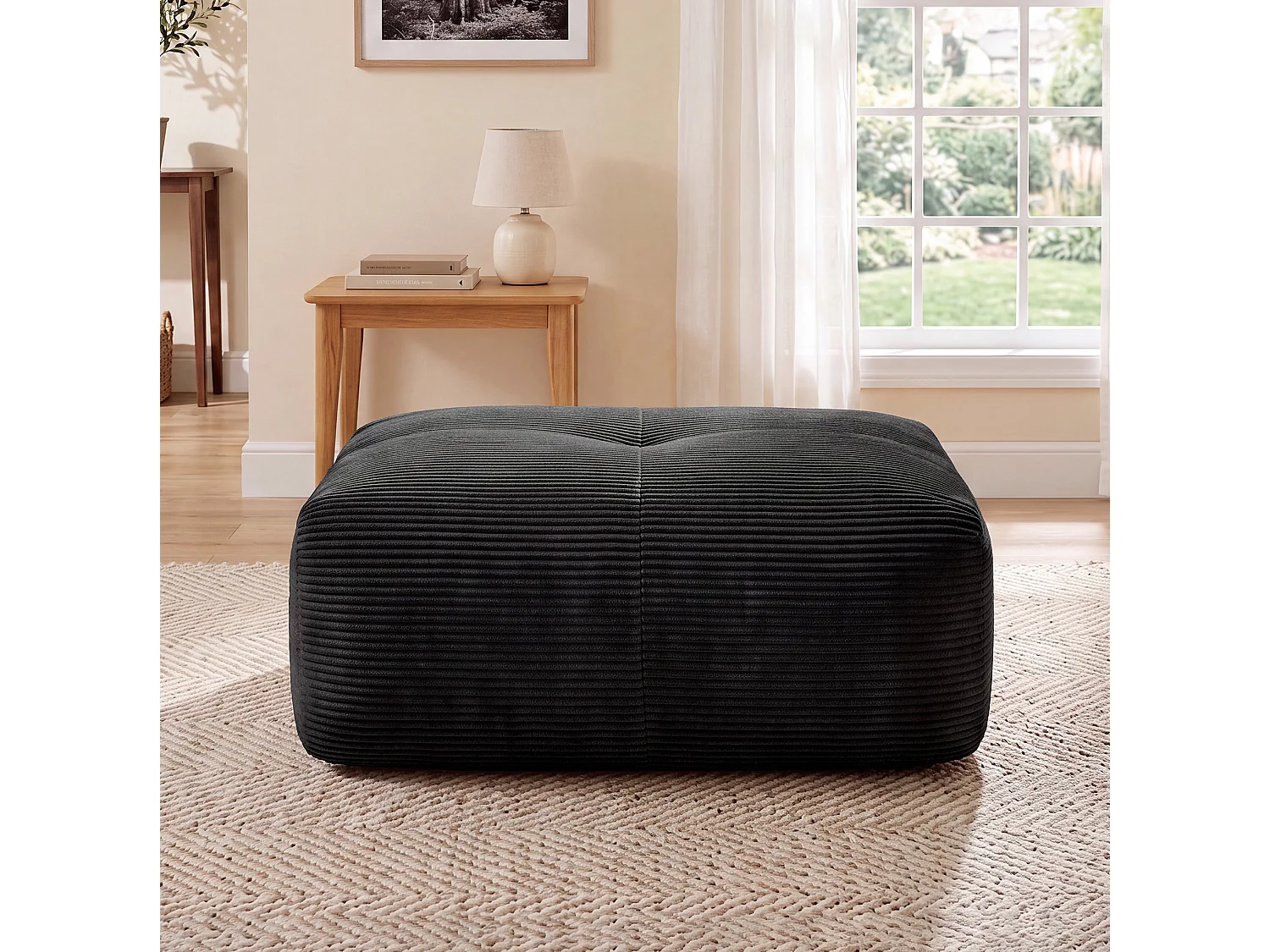Zwarte corduroy poef 92,5 x 75 x 40 cm