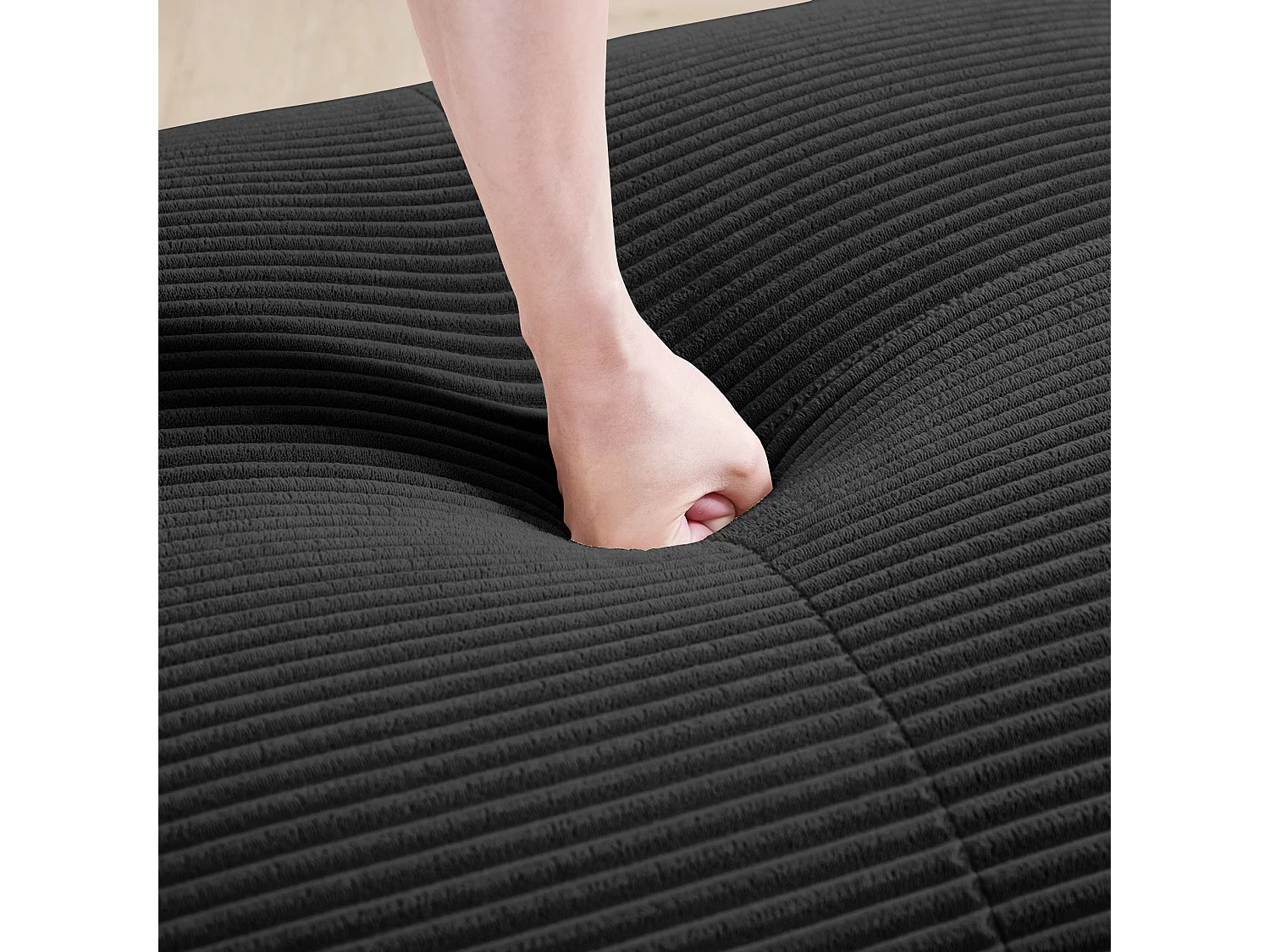 Zwarte corduroy poef 92,5 x 75 x 40 cm