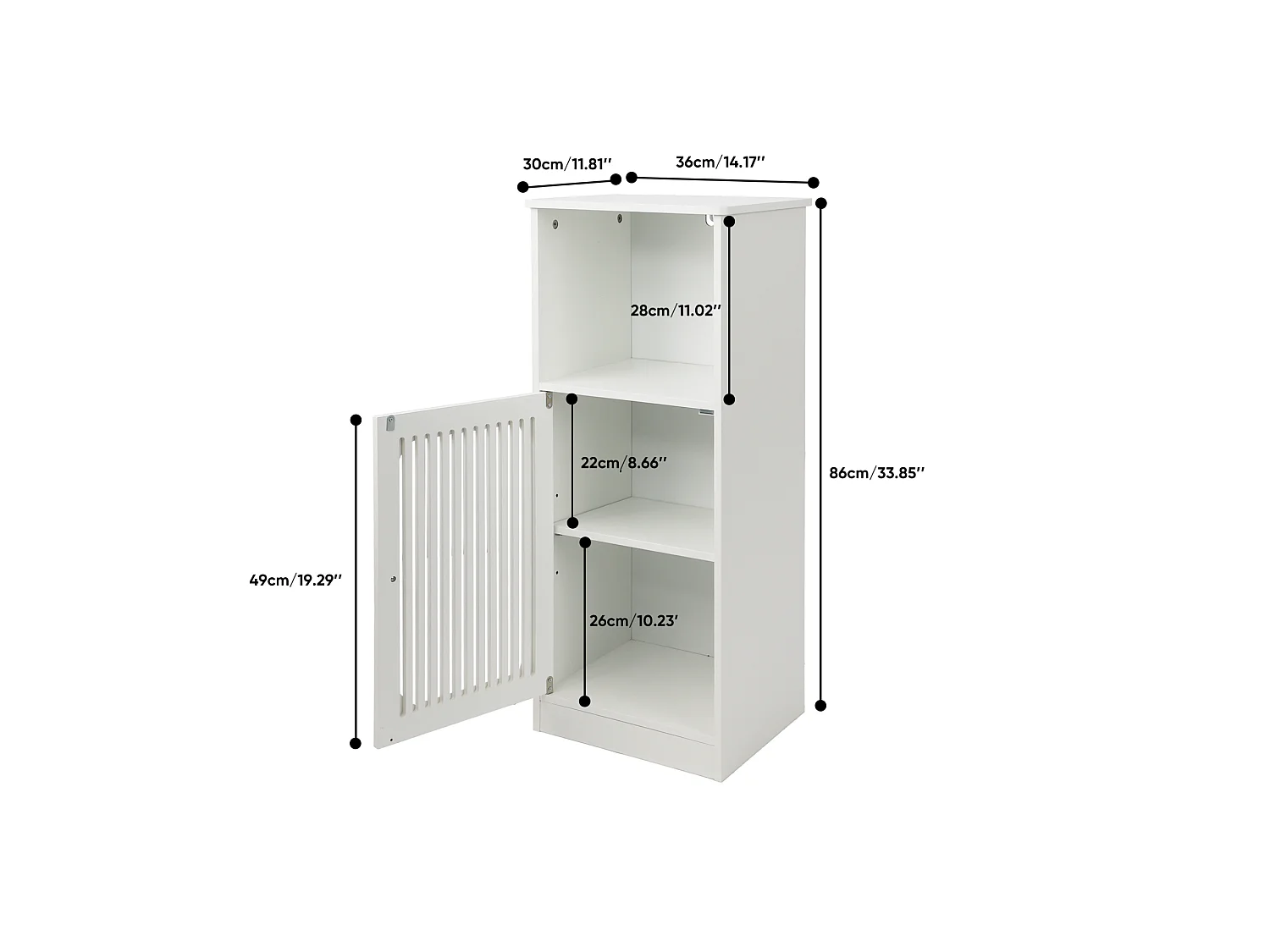 Armário baixo para casa de banho com porta ripada - Branco