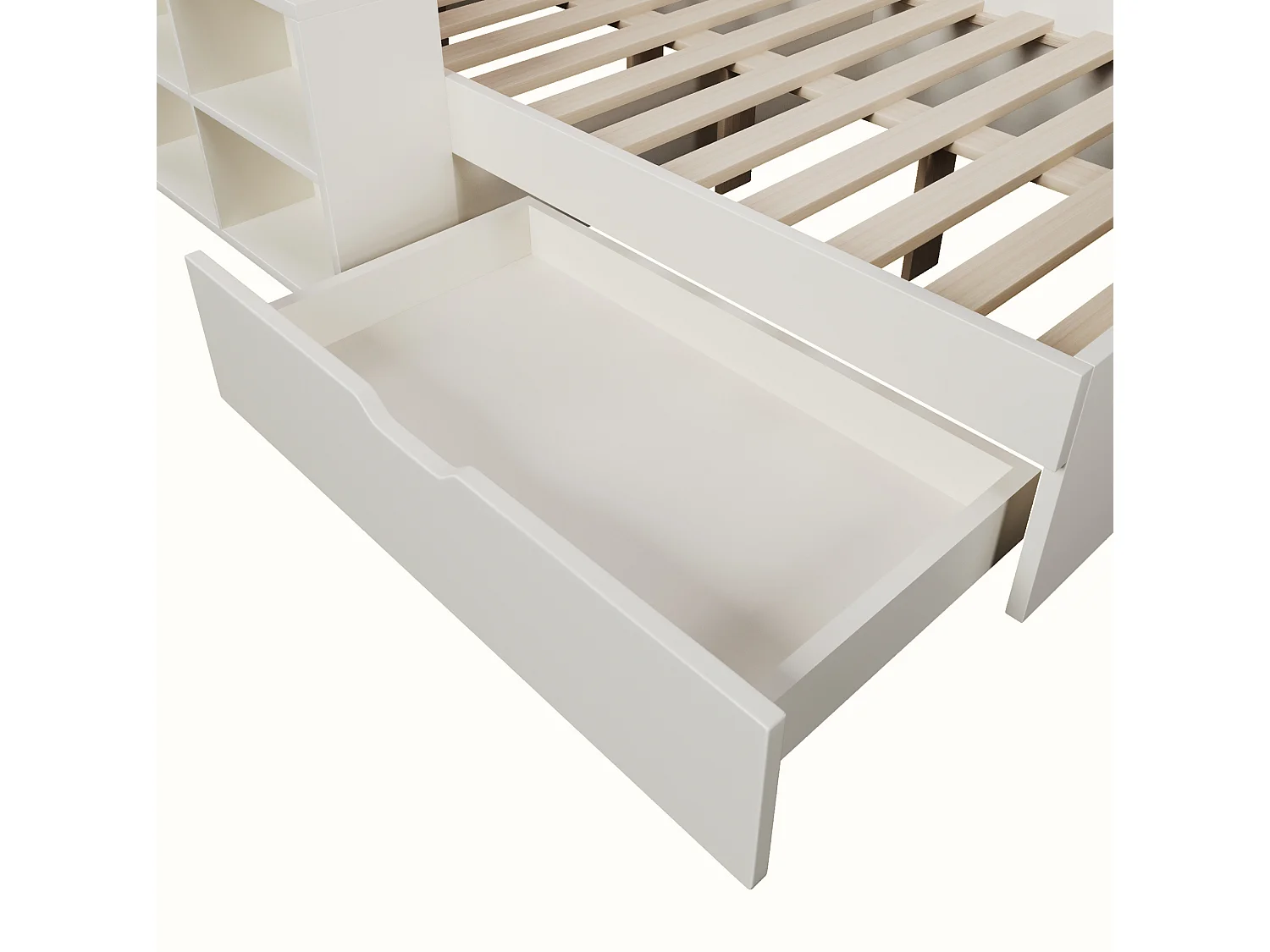 Lit adulte 140x190 cm avec port USB ,LED et rangement - Blanc
