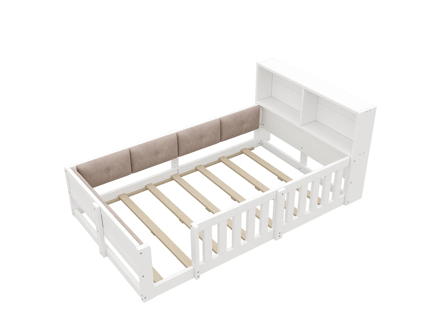 Lit enfant 90 x 200 cm avec côtés rembourrés et LED - Blanc