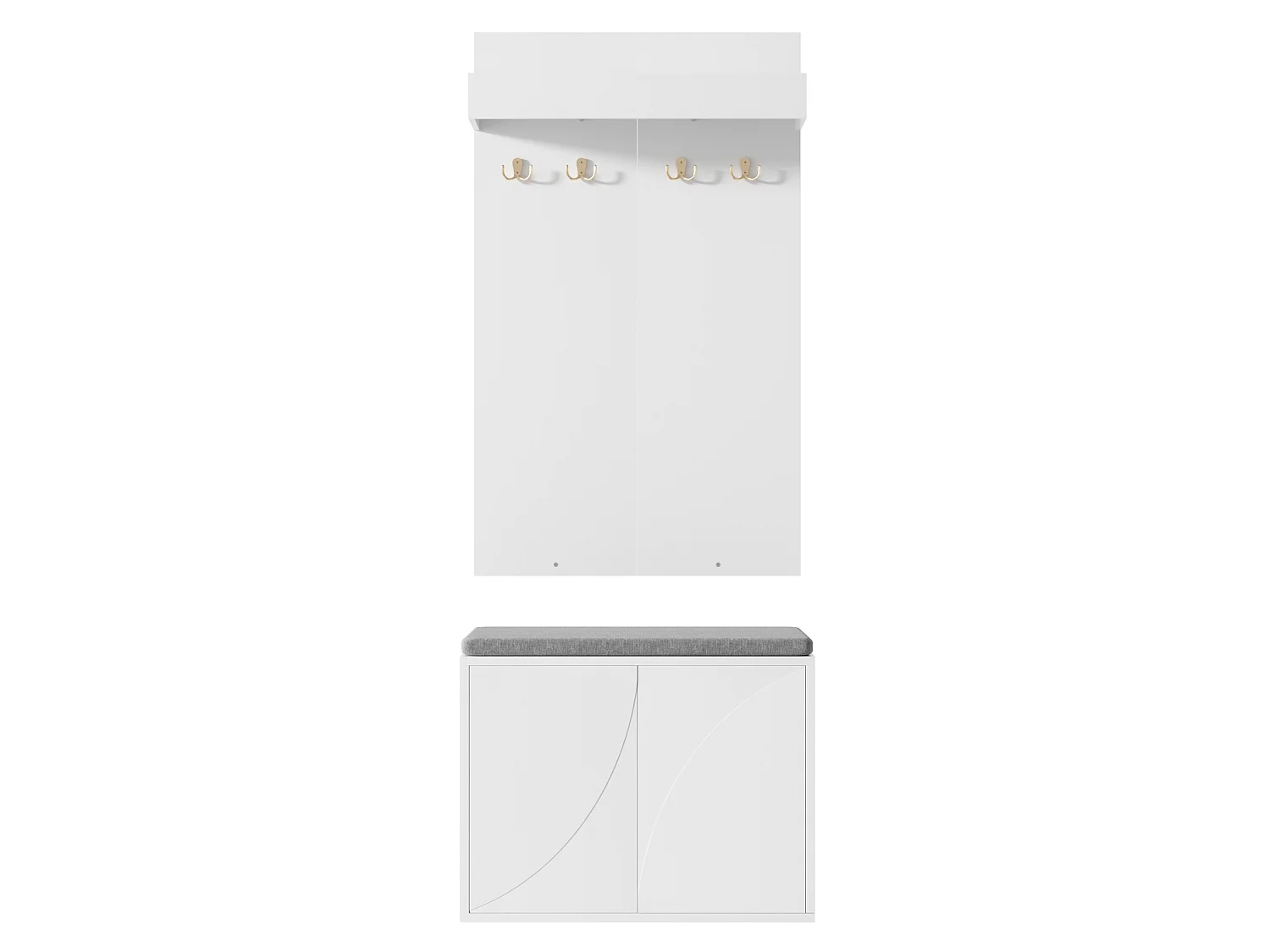 3-in-1 halset: 4 haken, schoenenrek en bankje - Wit