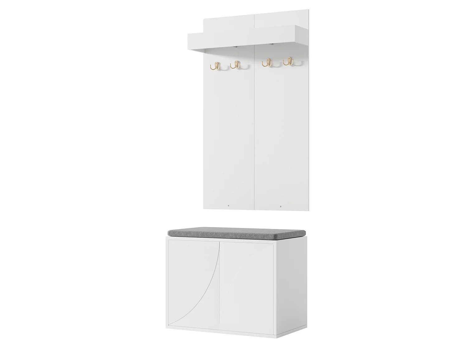3-in-1 halset: 4 haken, schoenenrek en bankje - Wit