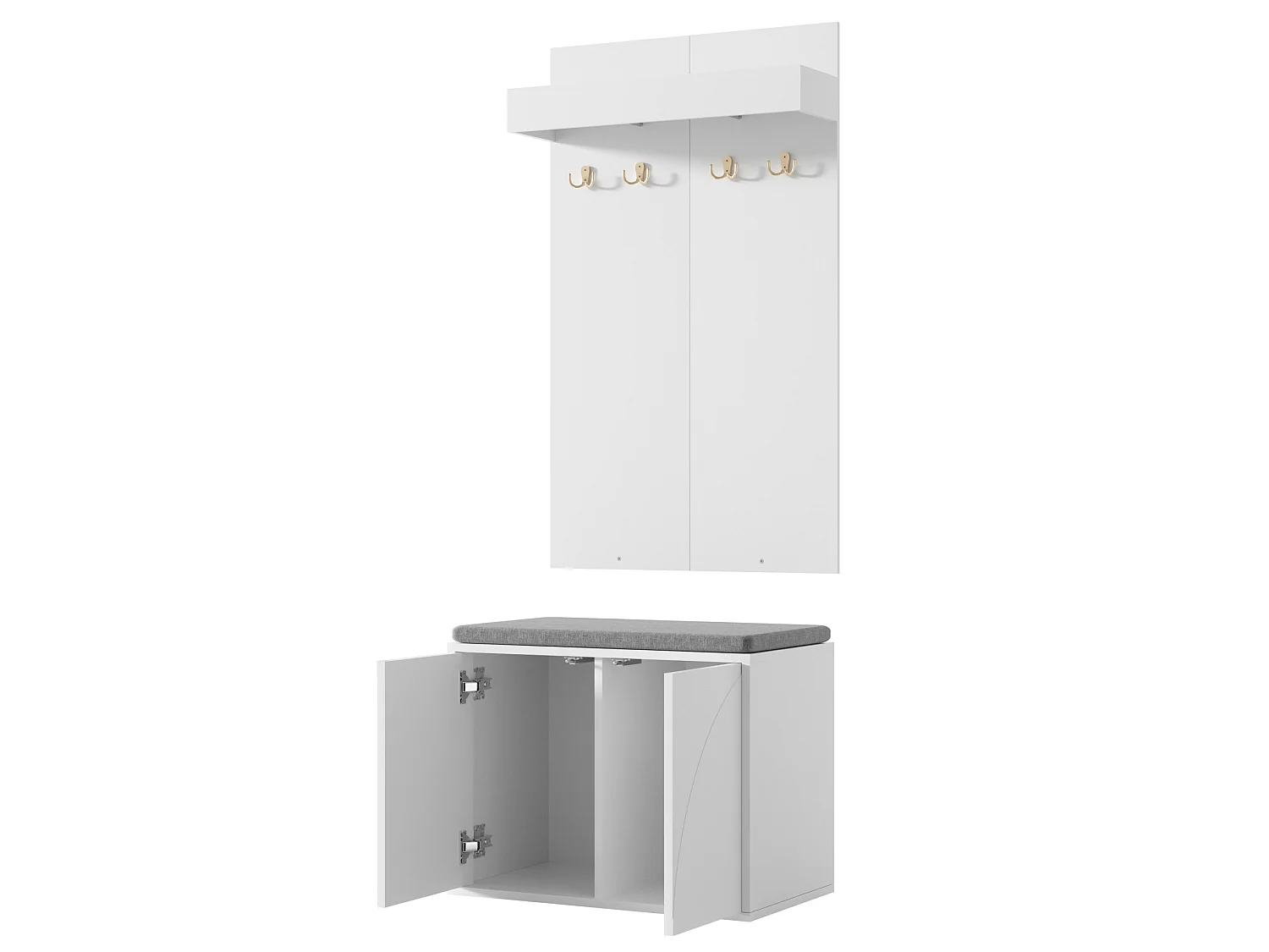 3-in-1 halset: 4 haken, schoenenrek en bankje - Wit