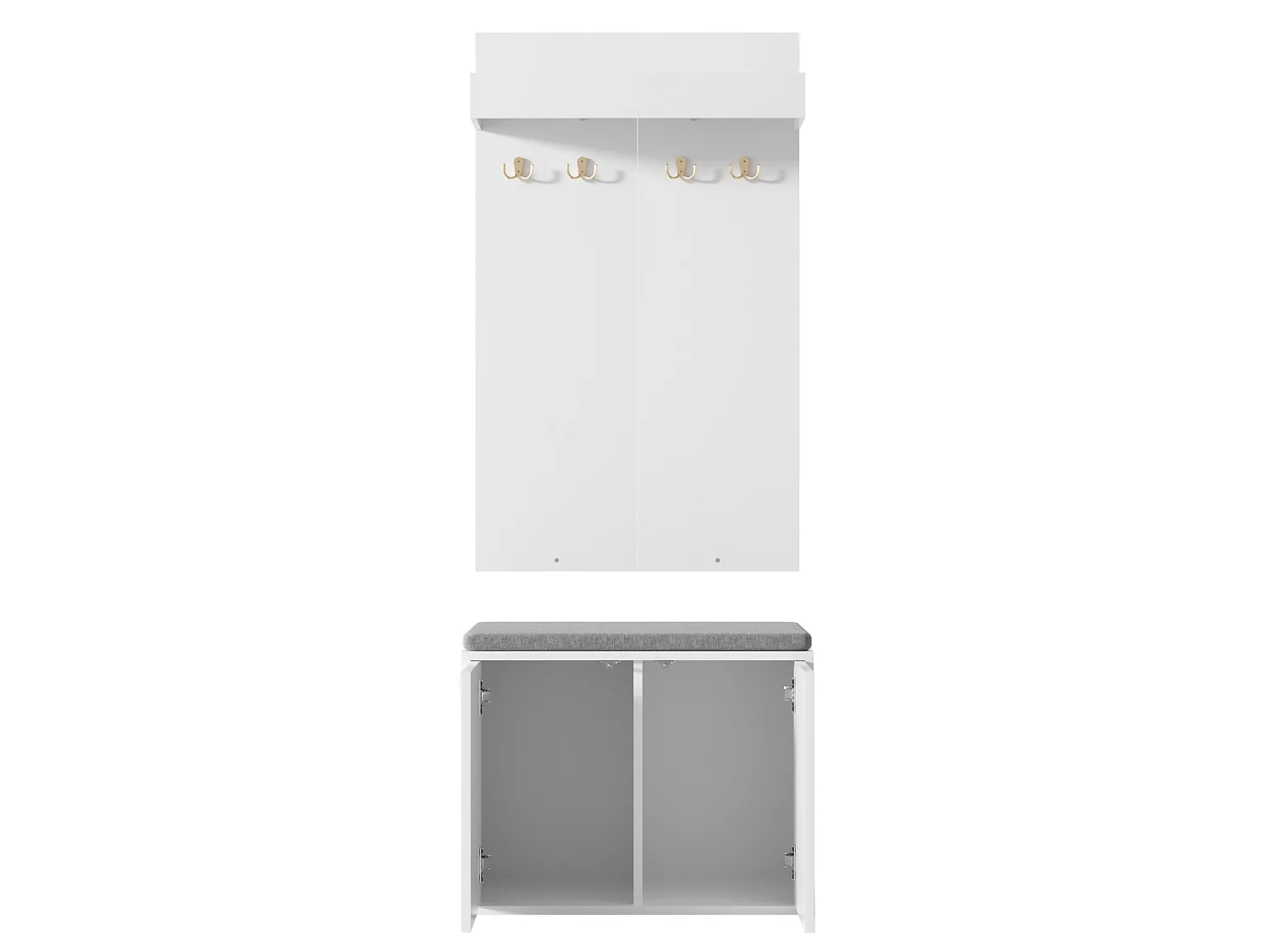 3-in-1 halset: 4 haken, schoenenrek en bankje - Wit