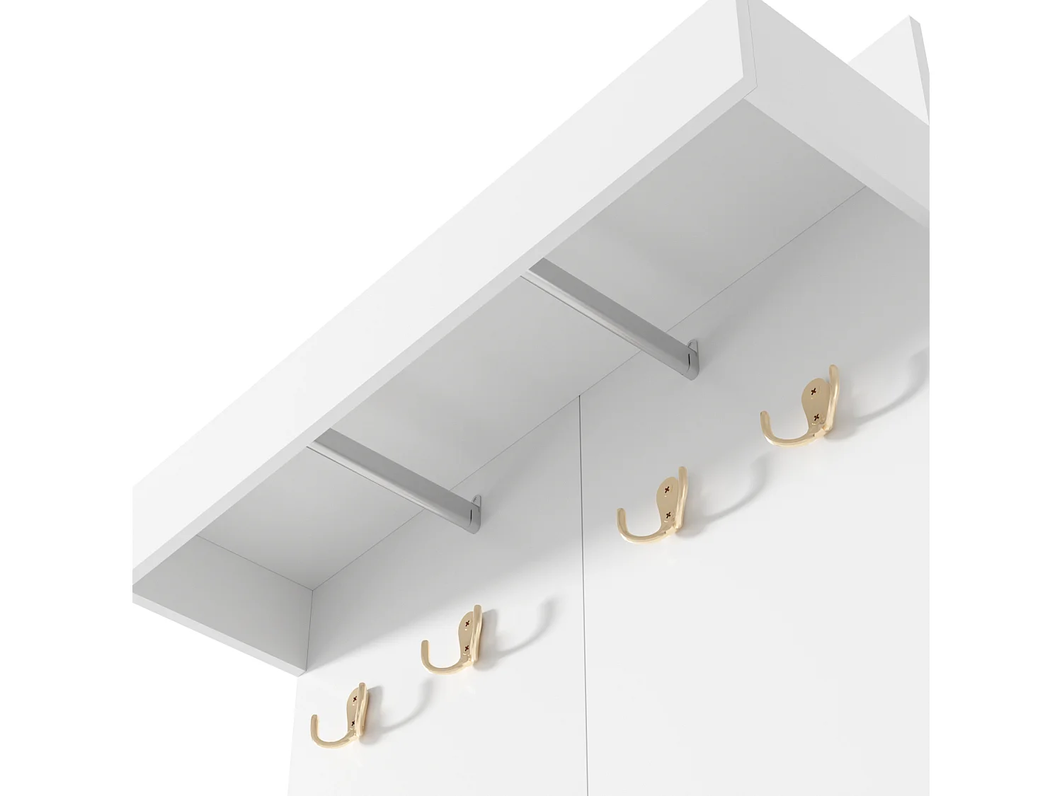 3-in-1 halset: 4 haken, schoenenrek en bankje - Wit