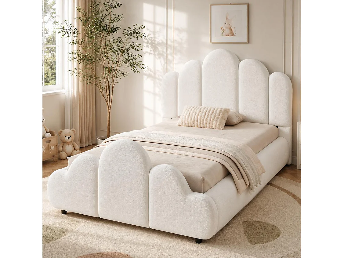 Barnsäng 90 x 200 cm i bouclétyg - Beige