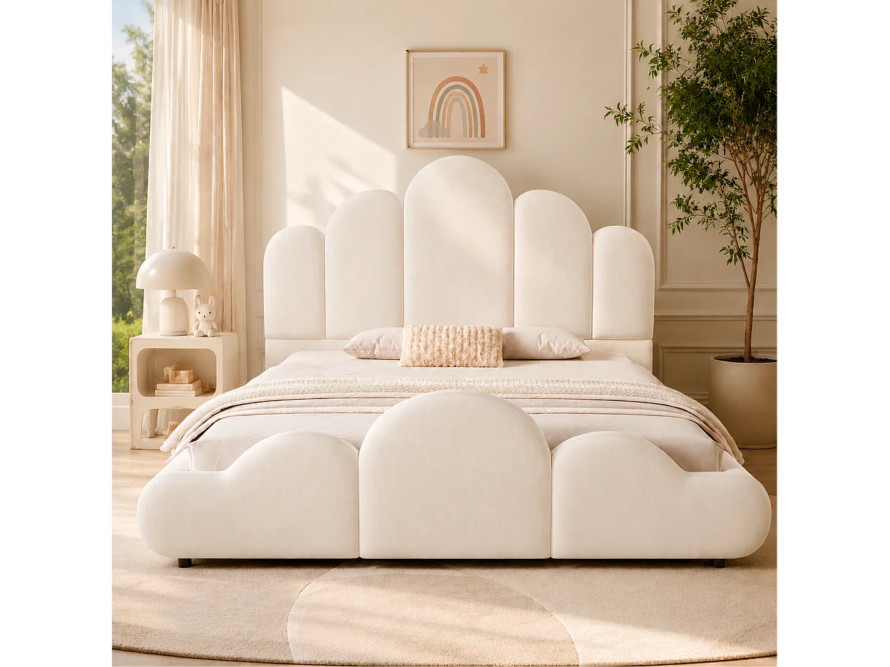 Lit adulte 140 x 200 cm en velours - Beige
