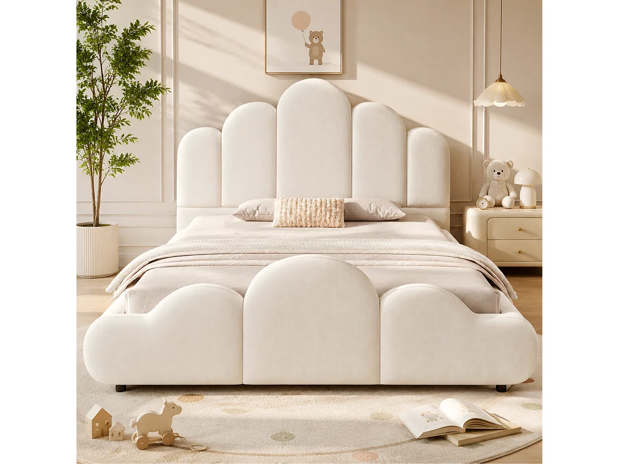 Lit adulte 140 x 200 cm en velours - Beige