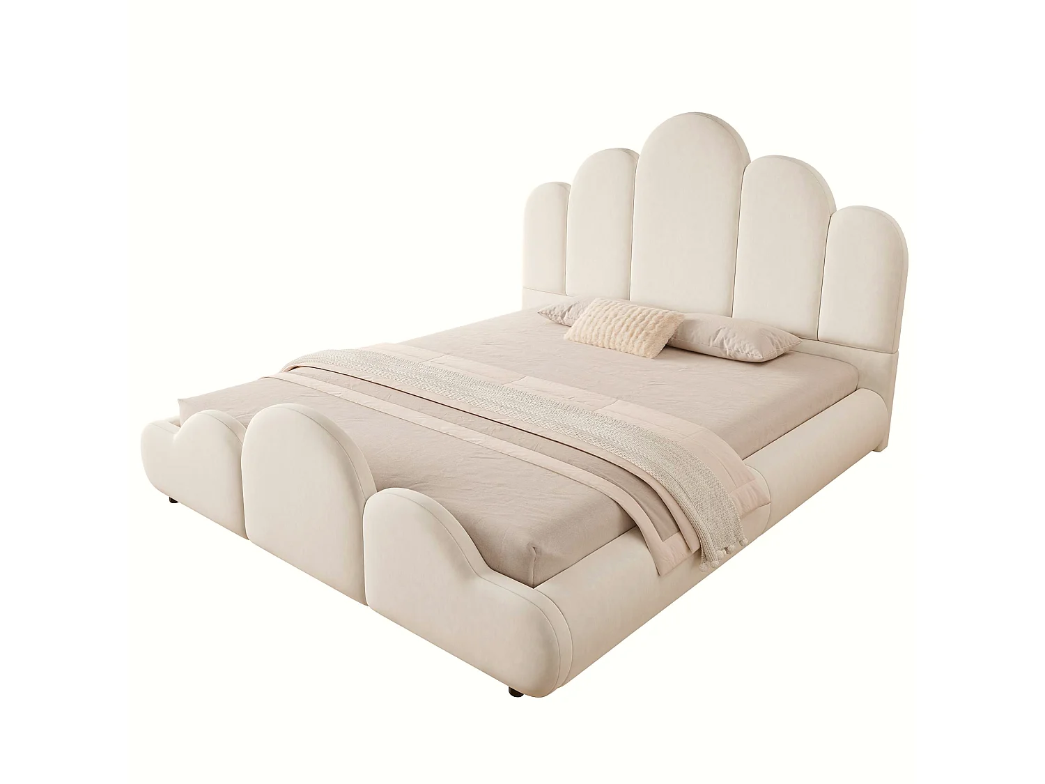 Lit adulte 140 x 200 cm en velours - Beige