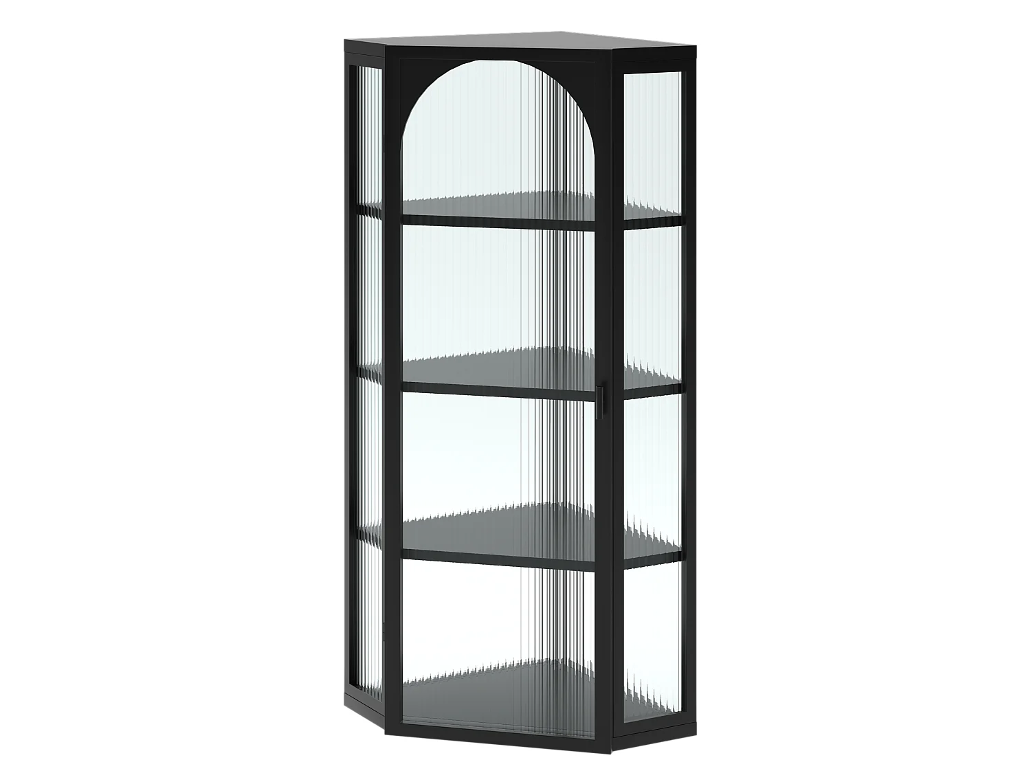 Driehoekige glazen wandkast, H 105 cm – Zonder achterwand – Zwart