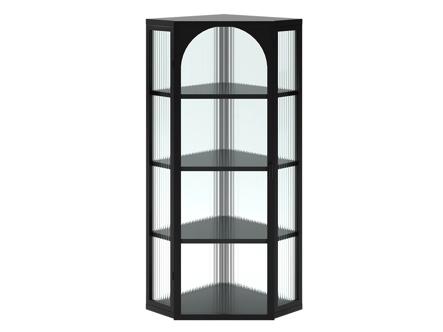 Driehoekige glazen wandkast, H 105 cm – Zonder achterwand – Zwart