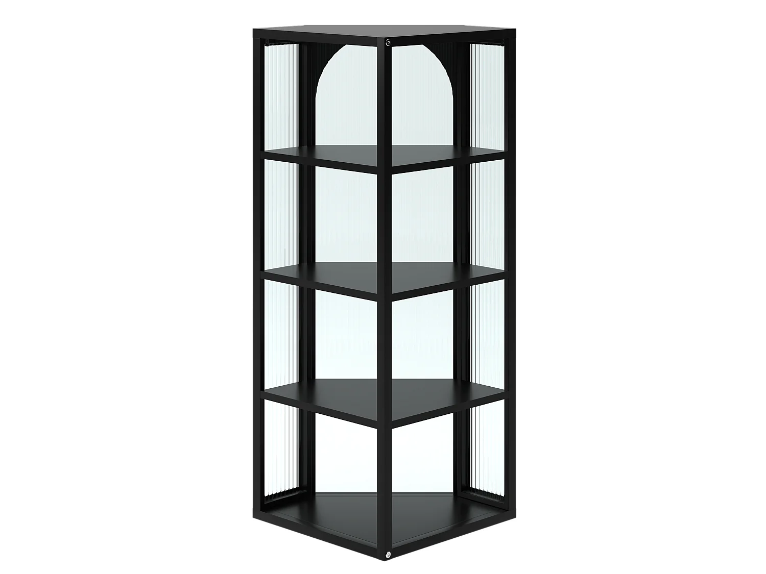 Driehoekige glazen wandkast, H 105 cm – Zonder achterwand – Zwart
