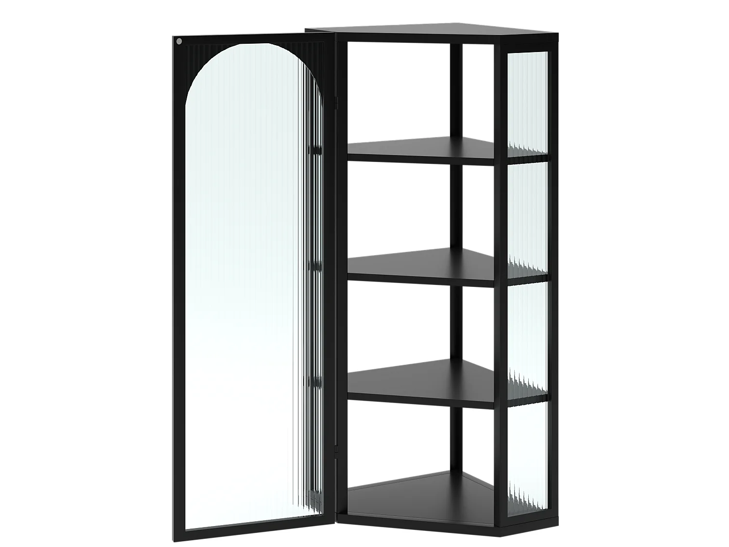 Driehoekige glazen wandkast, H 105 cm – Zonder achterwand – Zwart