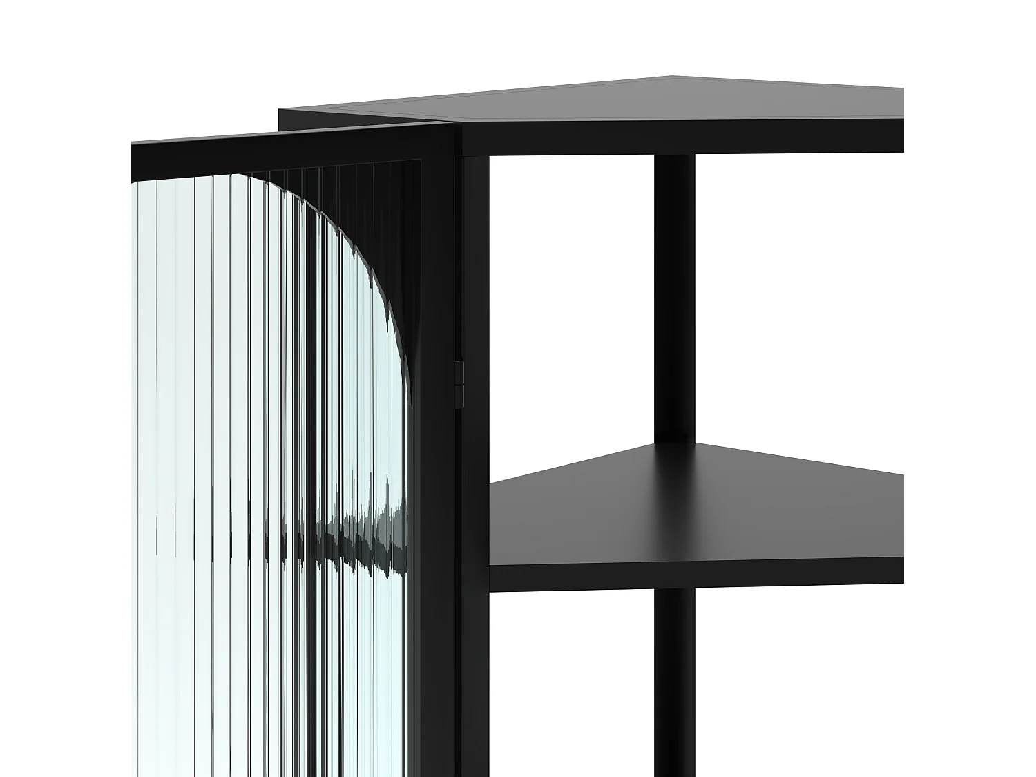 Driehoekige glazen wandkast, H 105 cm – Zonder achterwand – Zwart