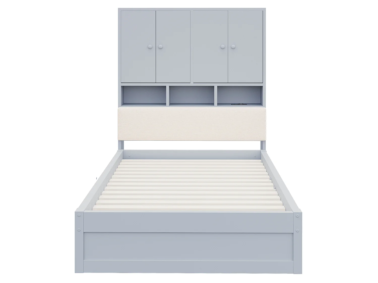 Lit simple en bois 90 x 200 cm avec rangements, LED et prise - Gris