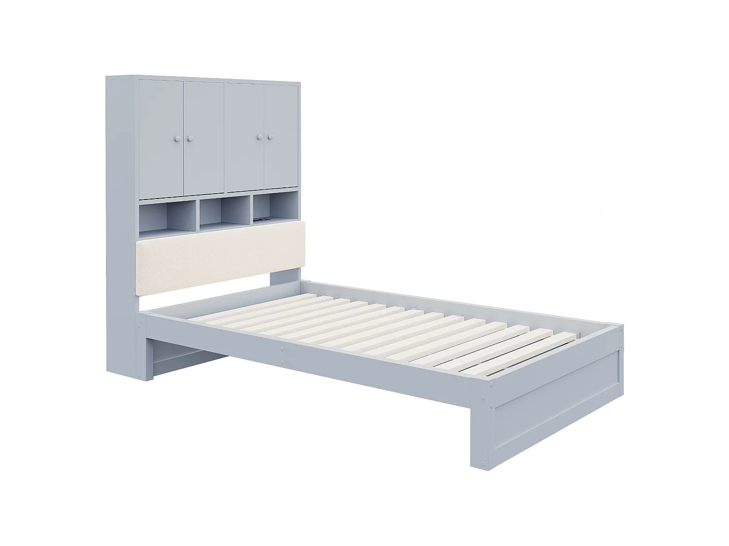 Lit simple en bois 90 x 200 cm avec rangements, LED et prise - Gris