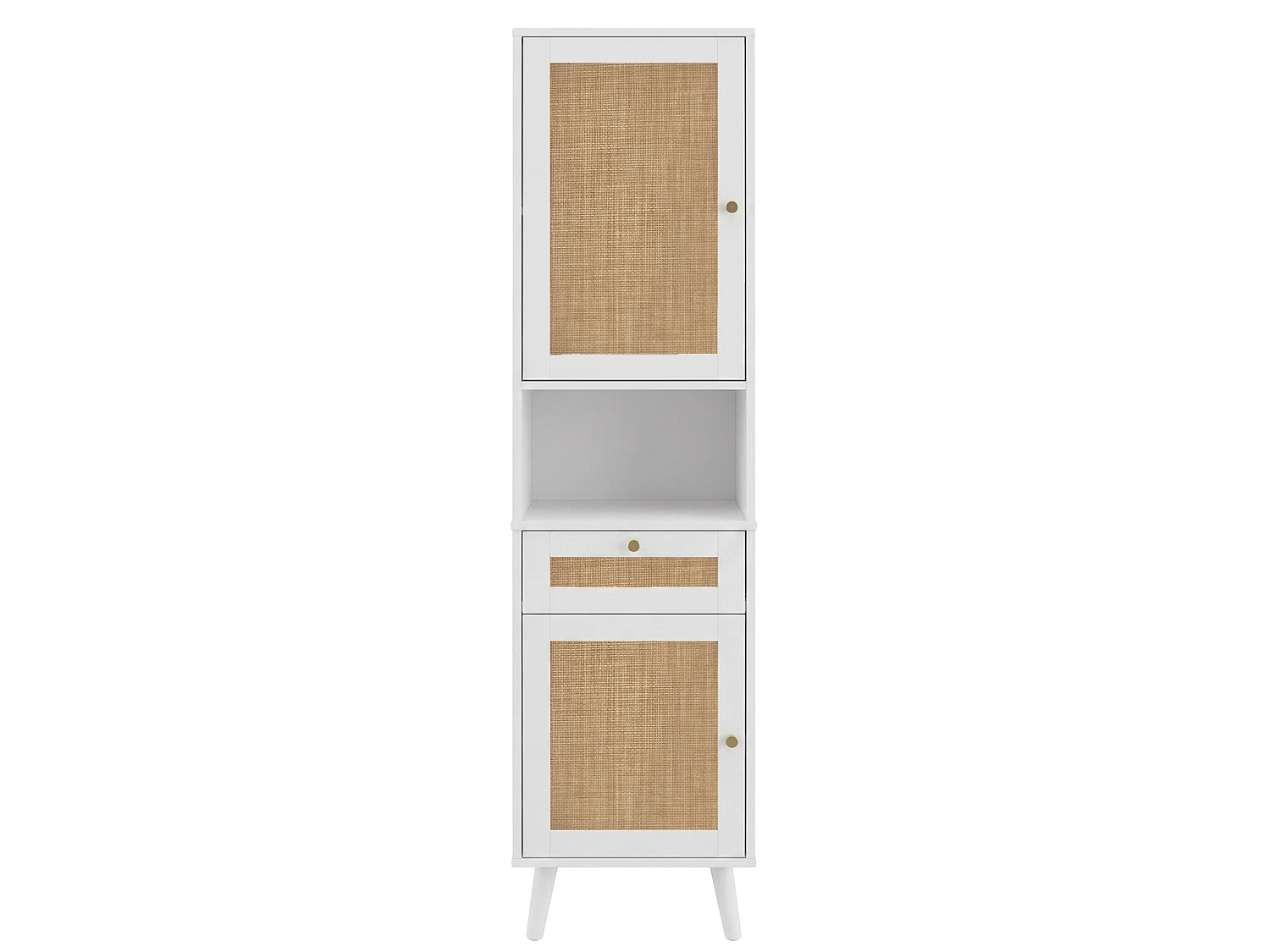 Badkamerkast met 2 rotan deuren en een lade - Wit 40 × 30 × 166 cm