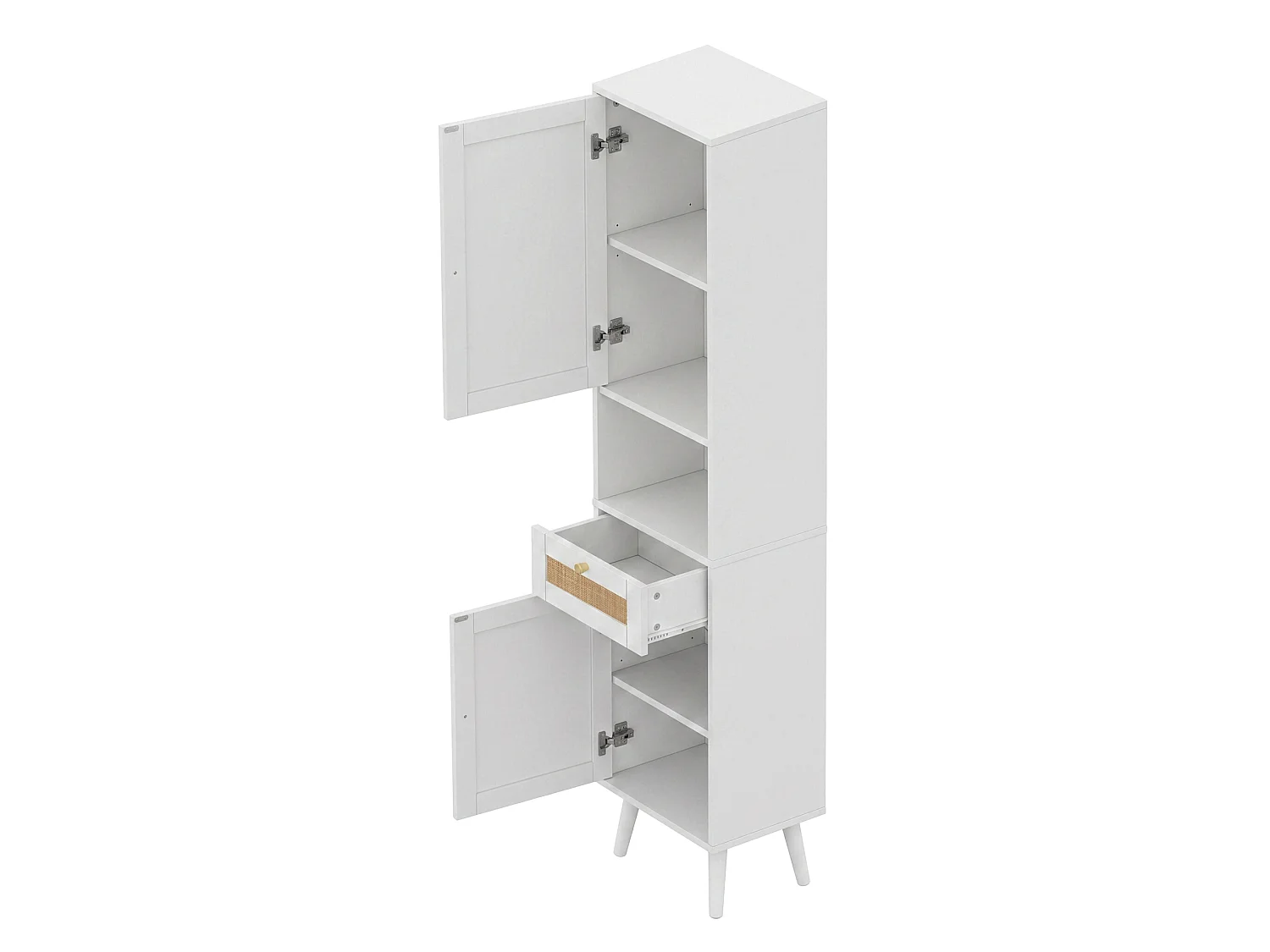 Badkamerkast met 2 rotan deuren en een lade - Wit 40 × 30 × 166 cm