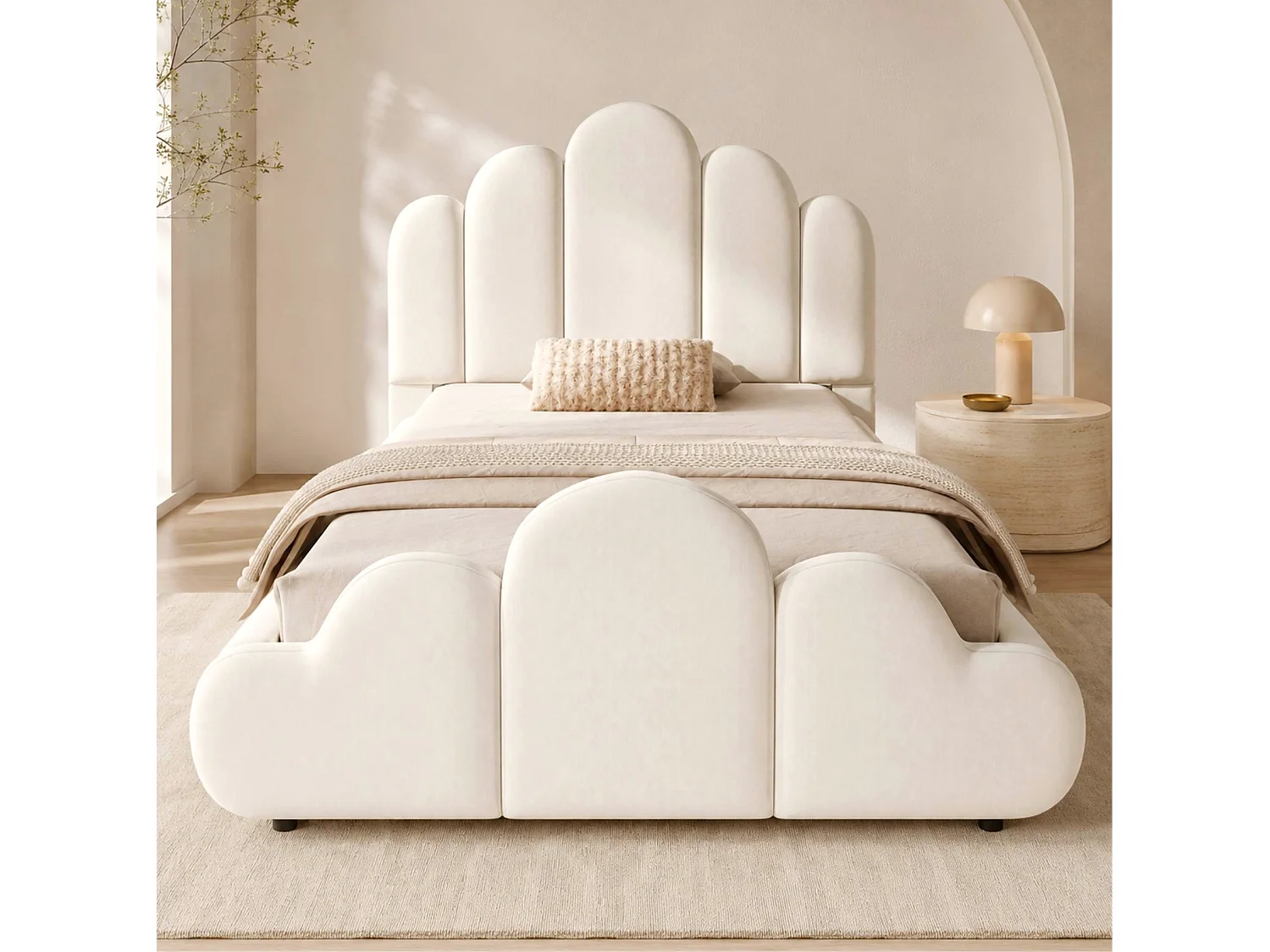 Lit enfant 90 x 200 cm en velours - Beige