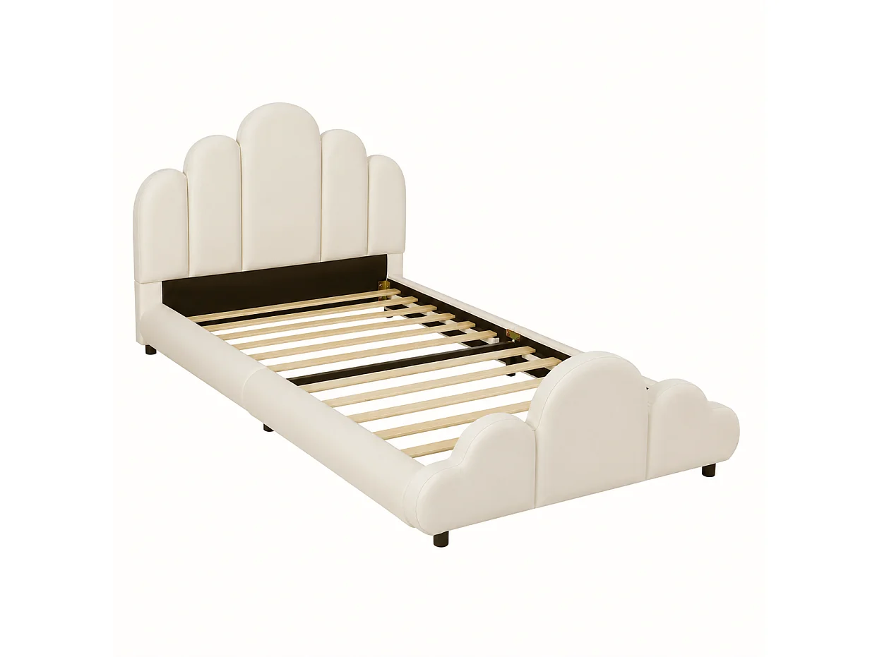 Lit enfant 90 x 200 cm en velours - Beige
