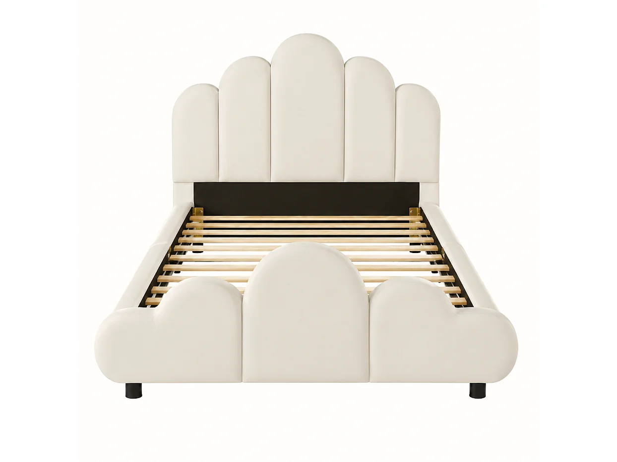 Lit enfant 90 x 200 cm en velours - Beige