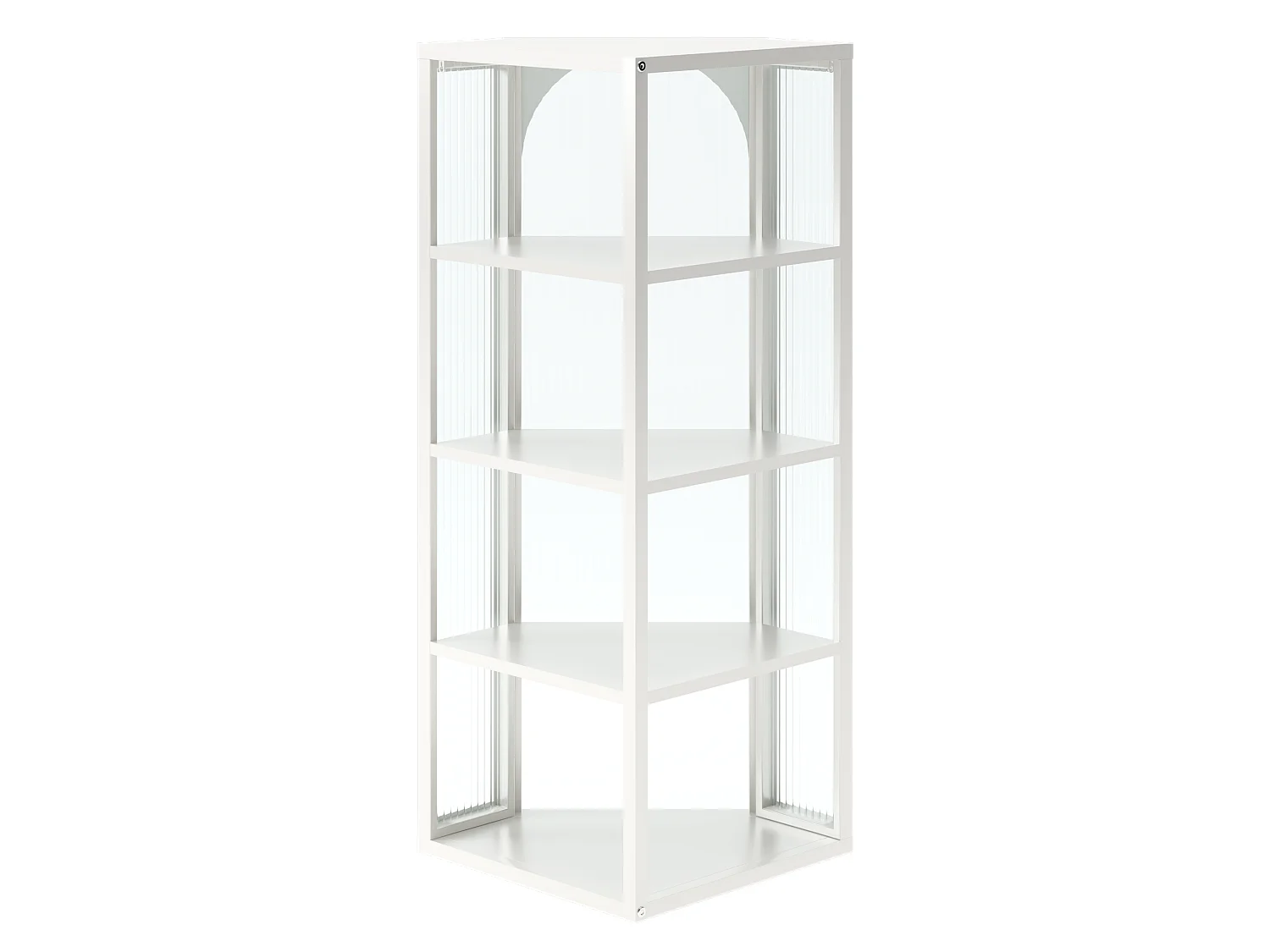 Driehoekige glazen wandkast, H 105 cm – Zonder achterwand – Wit