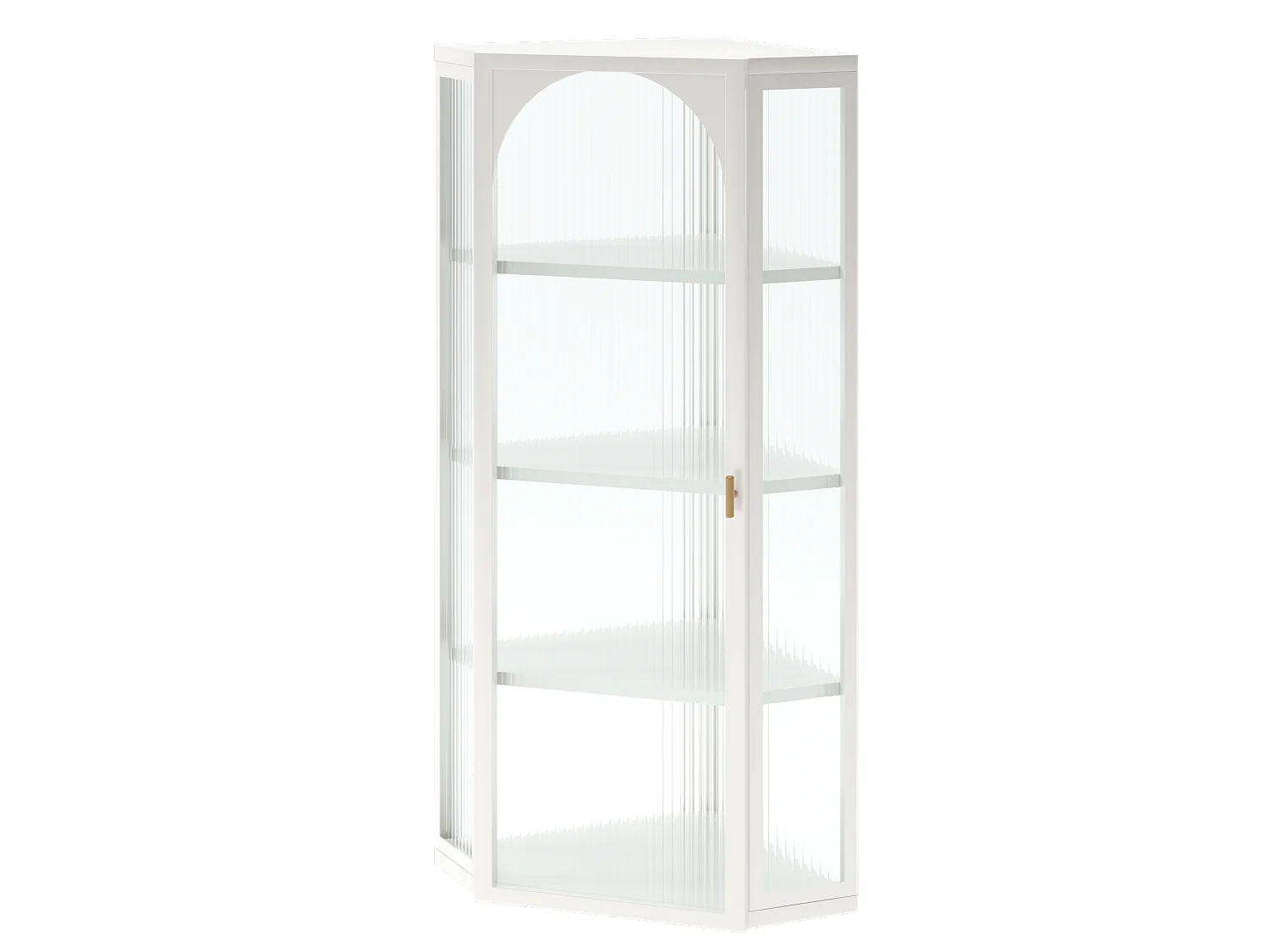Driehoekige glazen wandkast, H 105 cm – Zonder achterwand – Wit