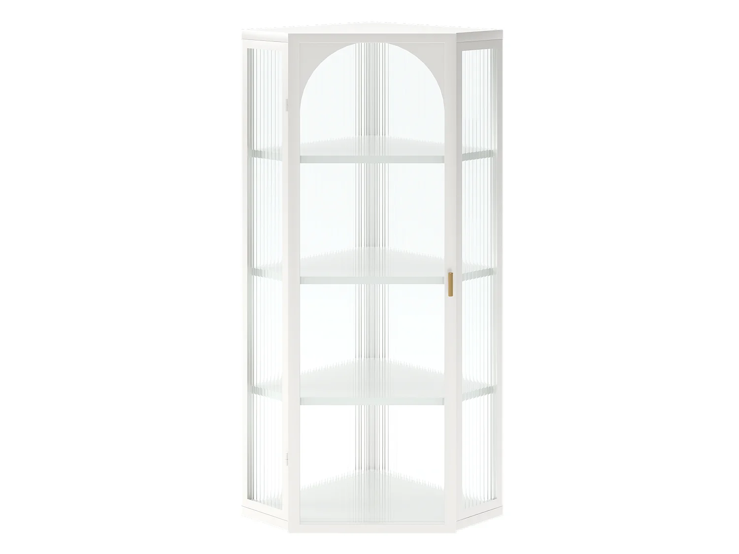 Driehoekige glazen wandkast, H 105 cm – Zonder achterwand – Wit