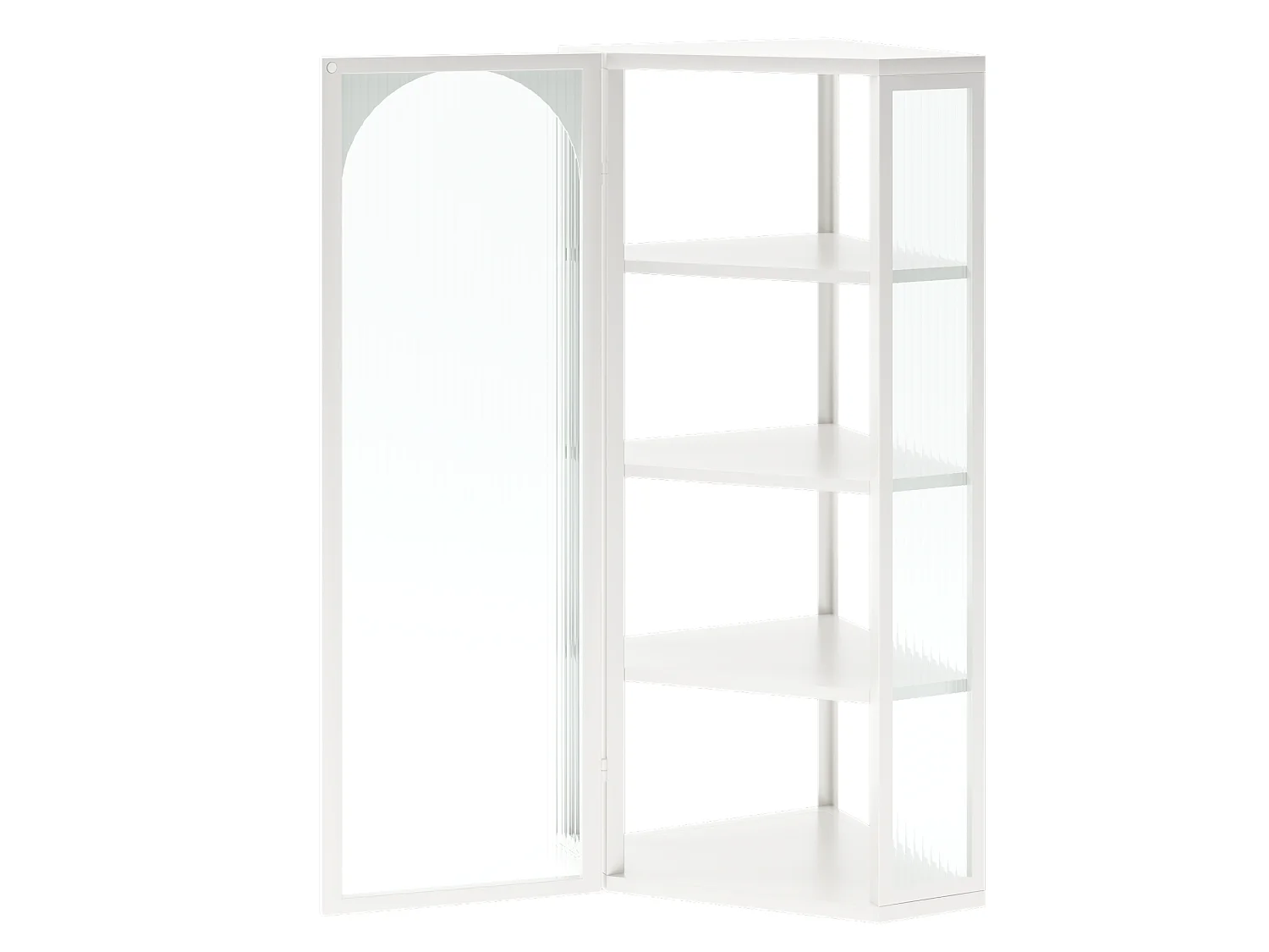 Driehoekige glazen wandkast, H 105 cm – Zonder achterwand – Wit